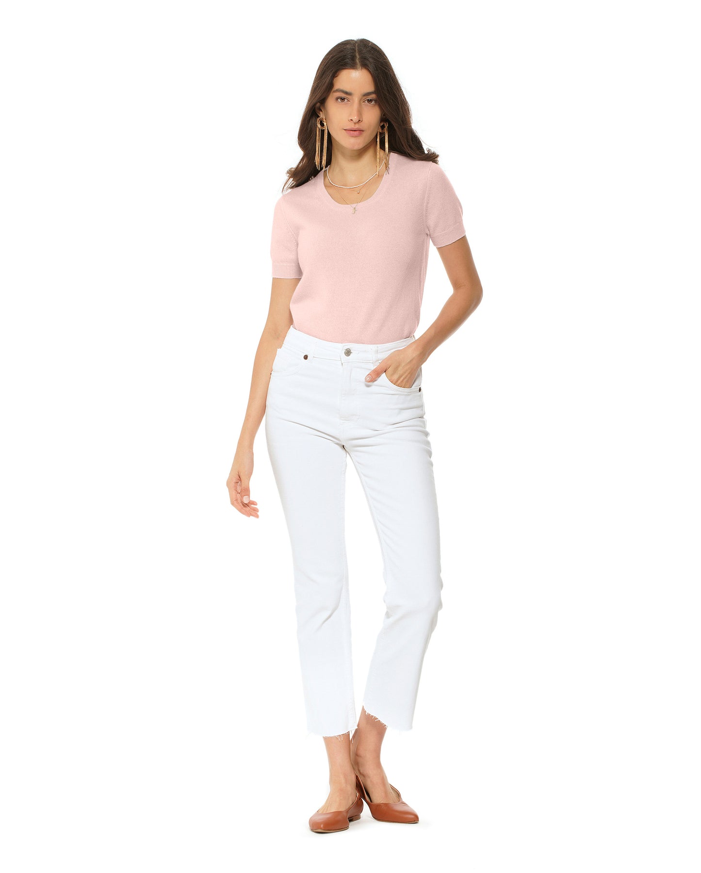 Women's Pure Cashmere T-Shirt Peach