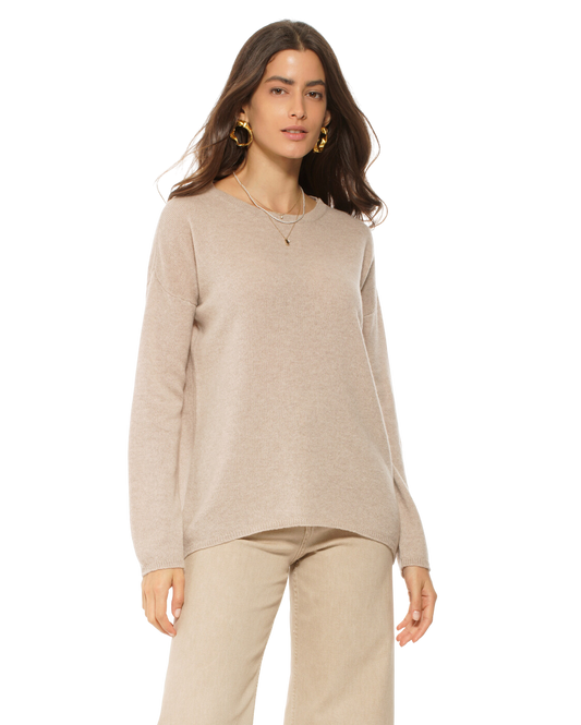 Monticelli Women's Oversized Cashmere Boatneck Sweater Beige 1