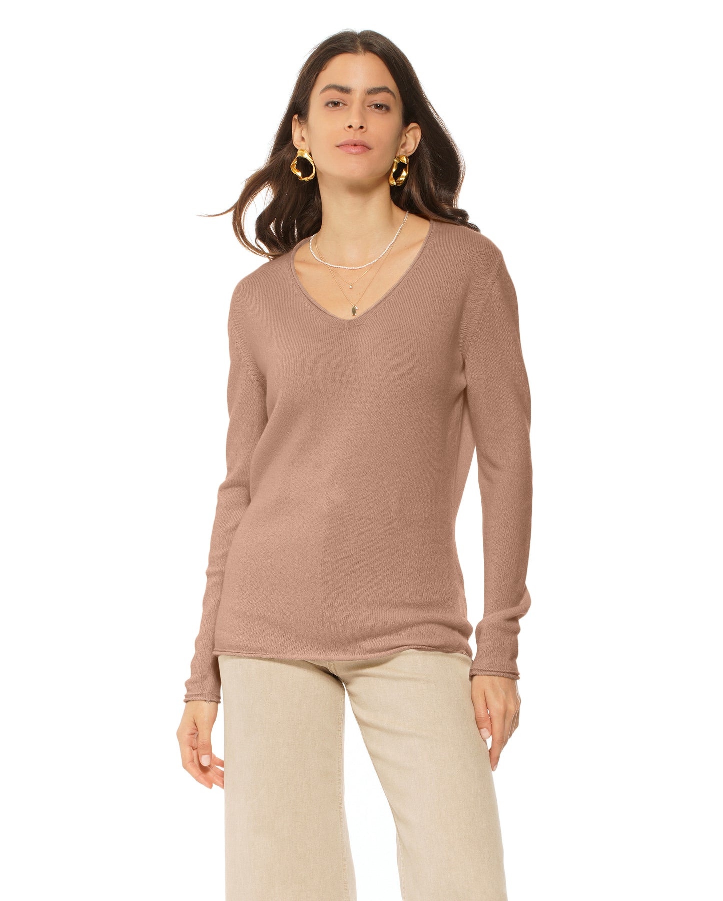 Women's Ultra-Light Cashmere V-Neck Sweater Camel
