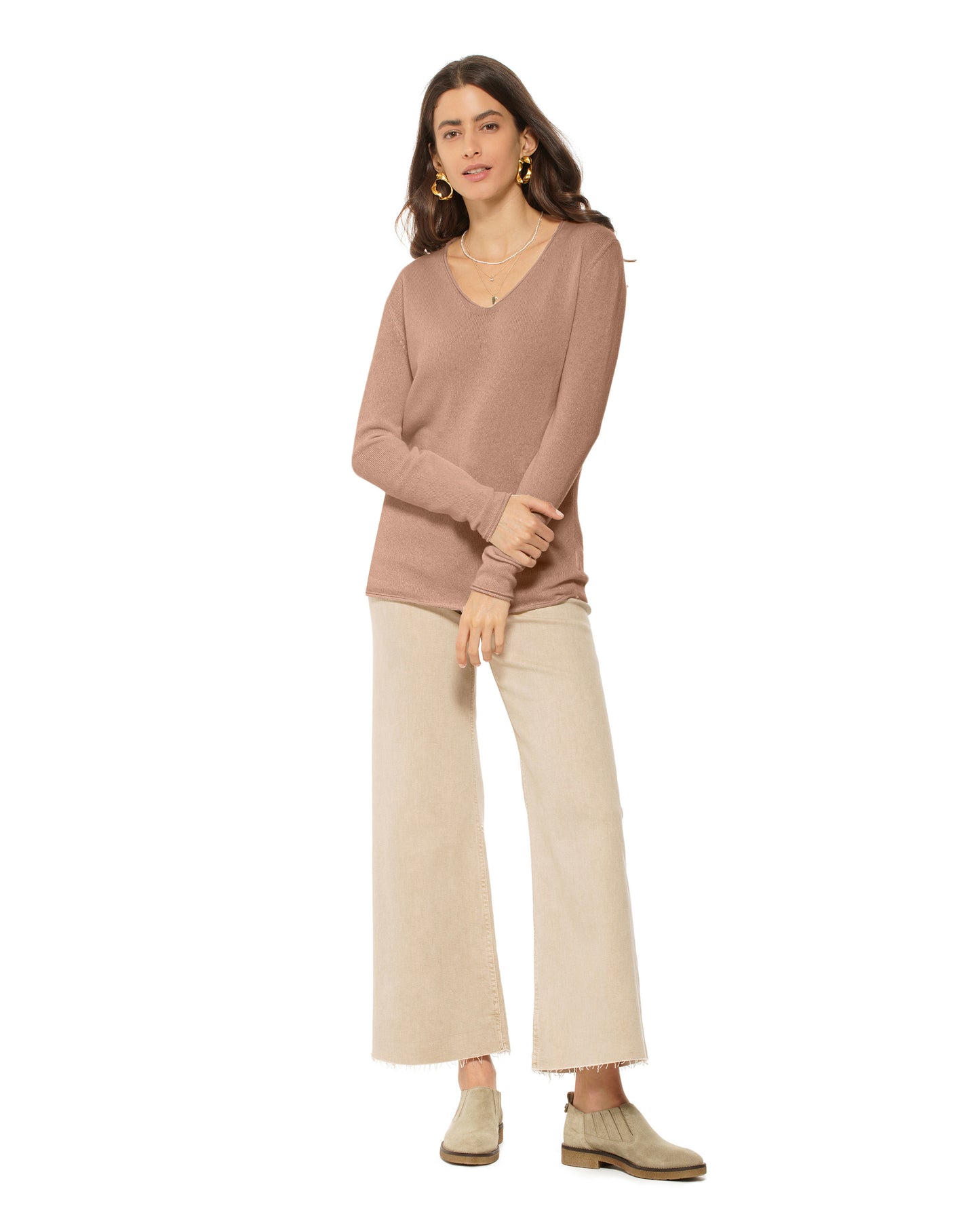 Women's Ultra-Light Cashmere V-Neck Sweater Camel