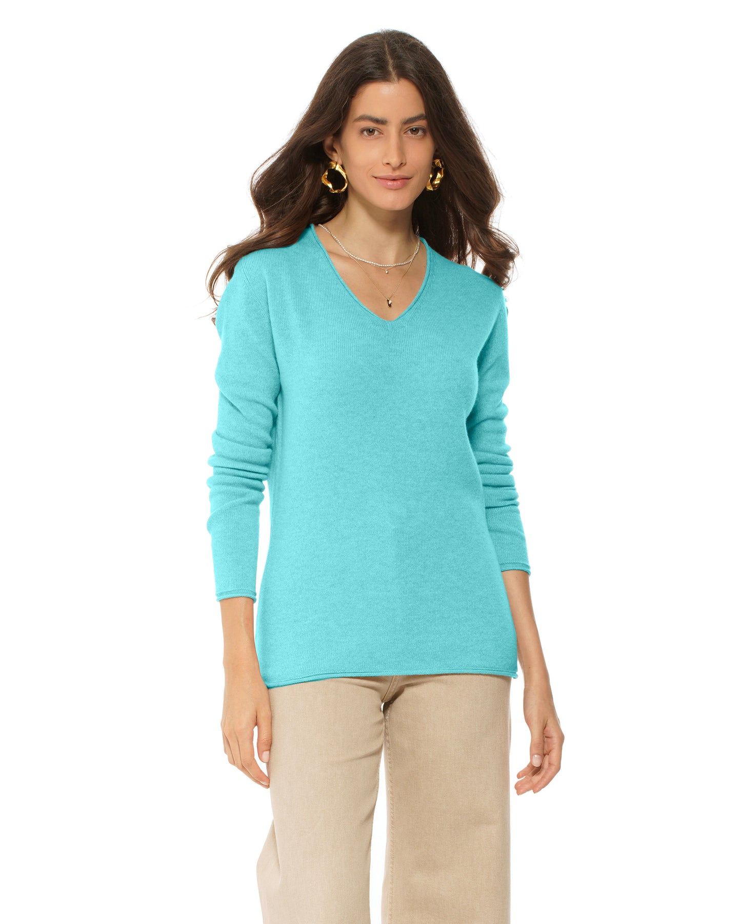 Women's Ultra-Light Cashmere V-Neck Sweater Cyan