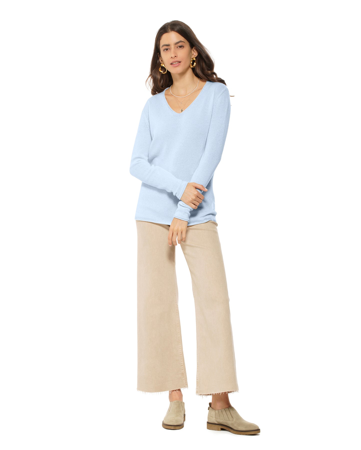 Women's Ultra-Light Cashmere V-Neck Sweater Pastel Blue