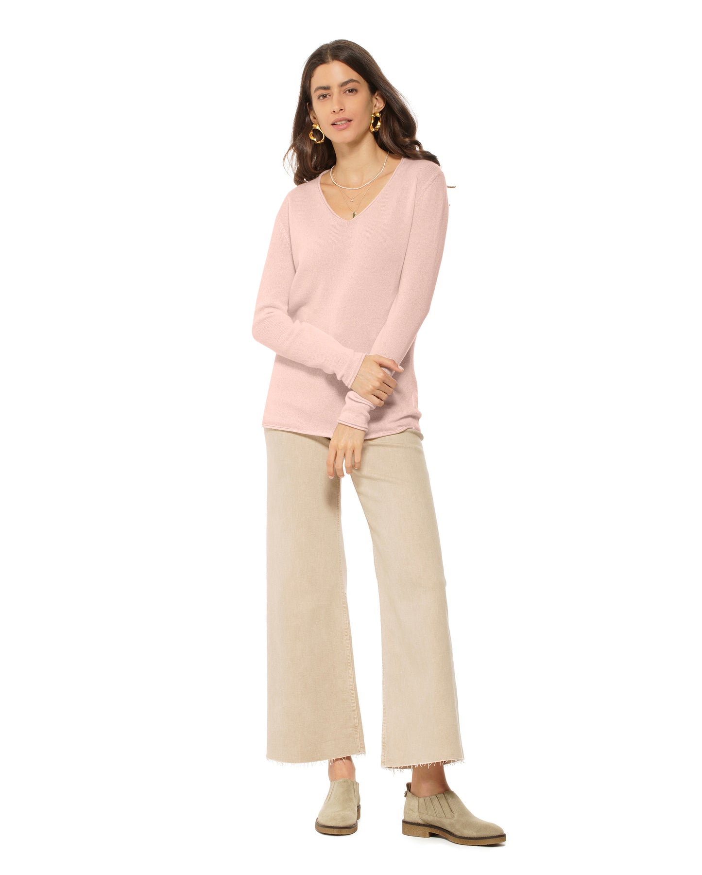 Women's Ultra-Light Cashmere V-Neck Sweater Peach