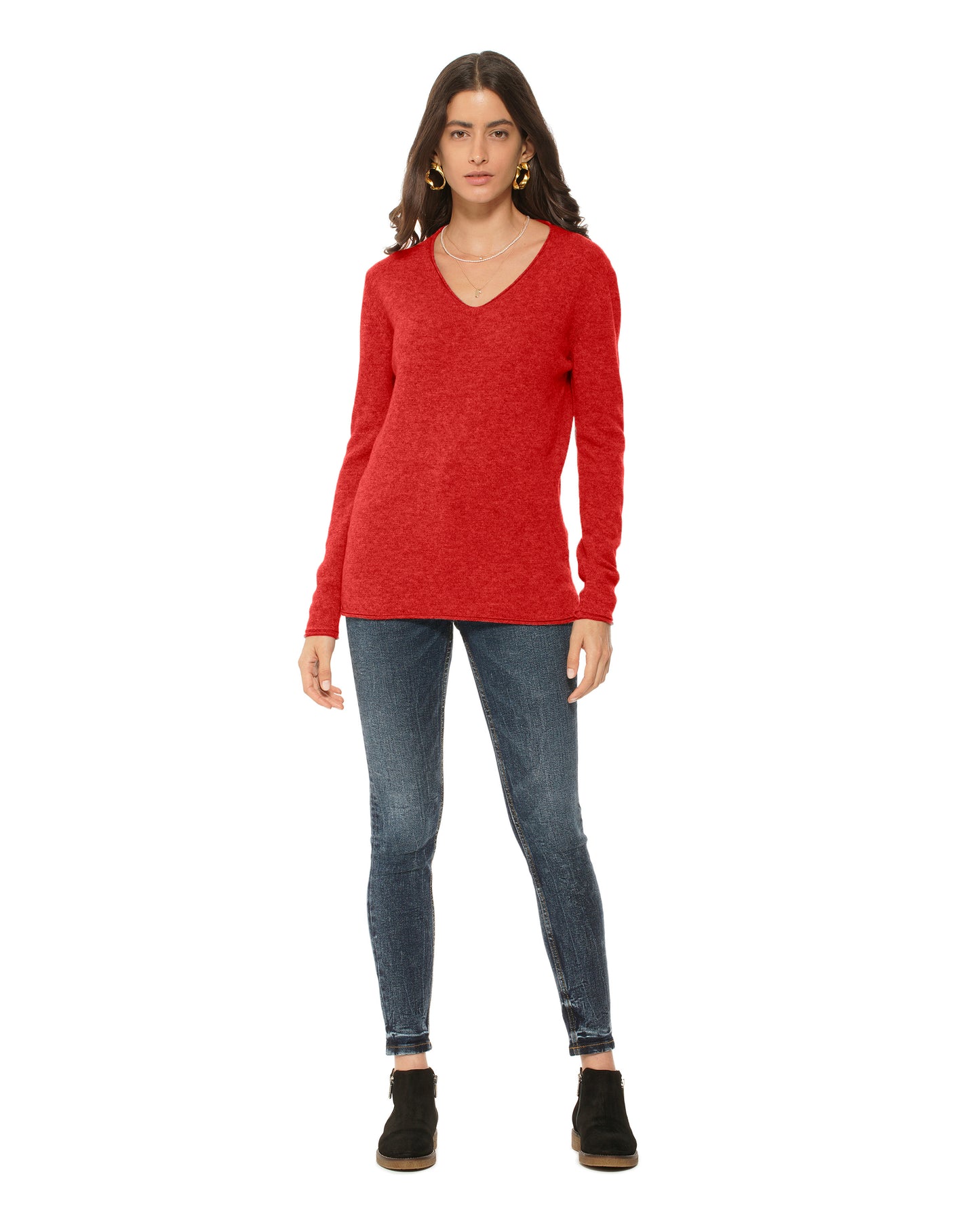Women's Ultra-Light Cashmere V-Neck Sweater Red