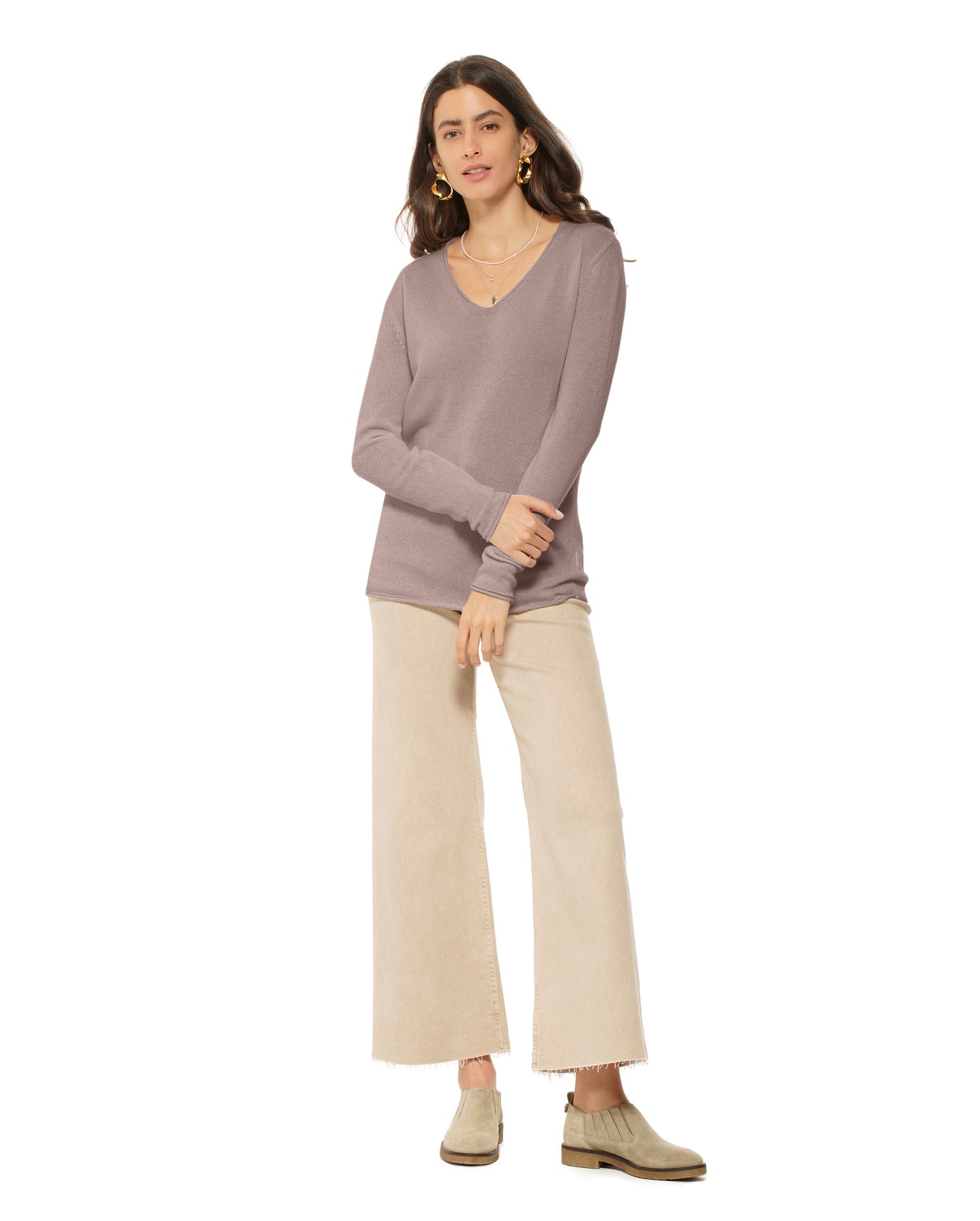 Women's Ultra-Light Cashmere V-Neck Sweater Taupe