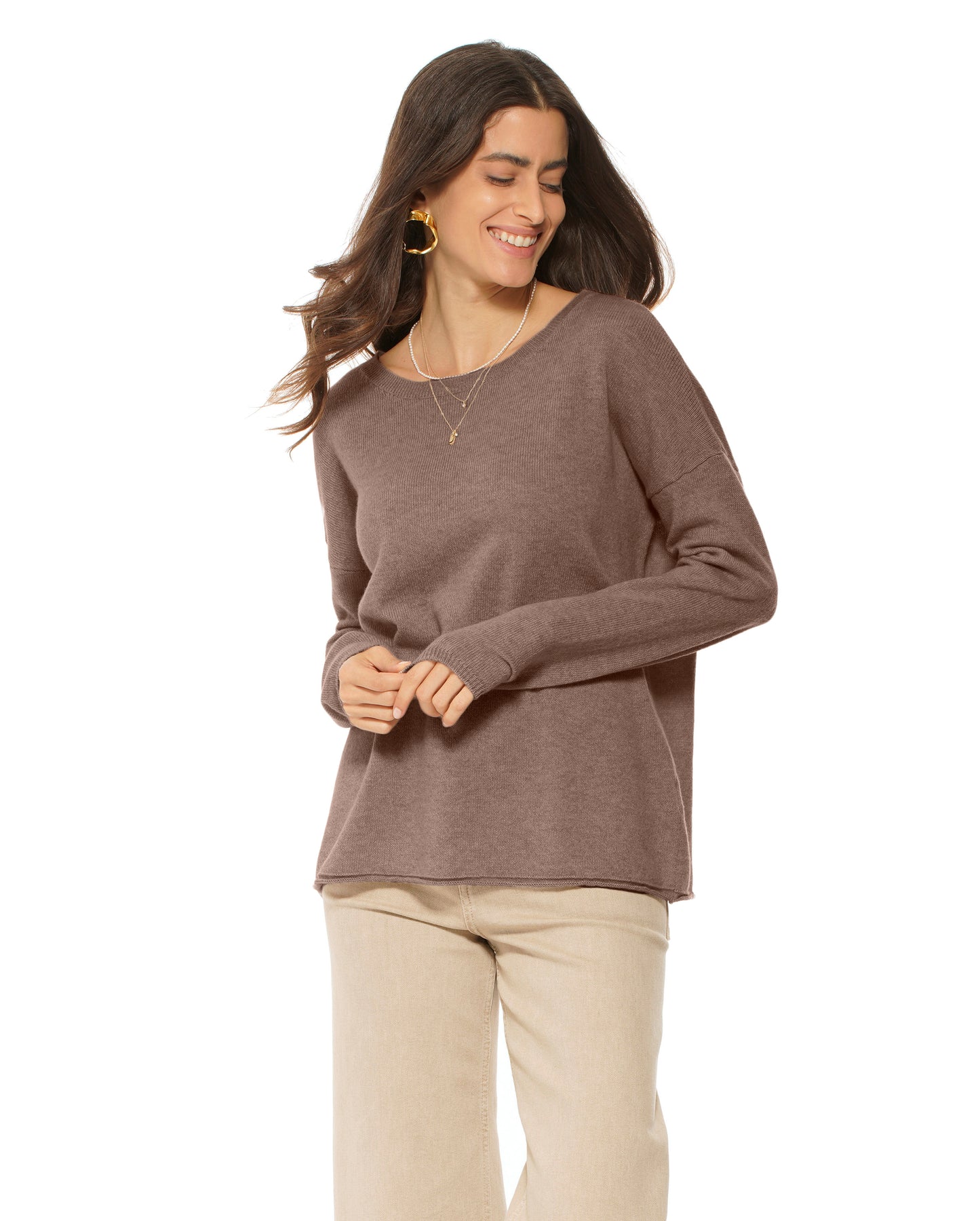 Monticelli Women's Pure Cashmere Lounge Sweater Brown Made In Italy 0