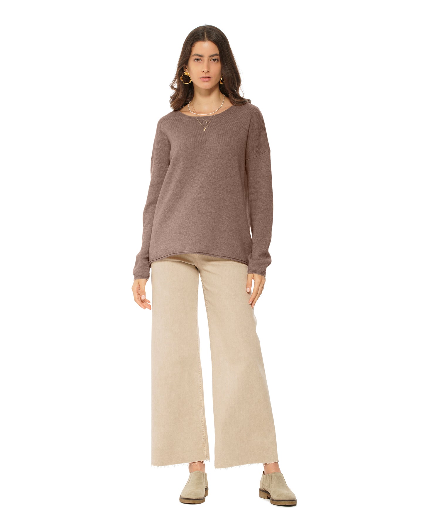 Monticelli Women's Pure Cashmere Lounge Sweater Brown Made In Italy 1
