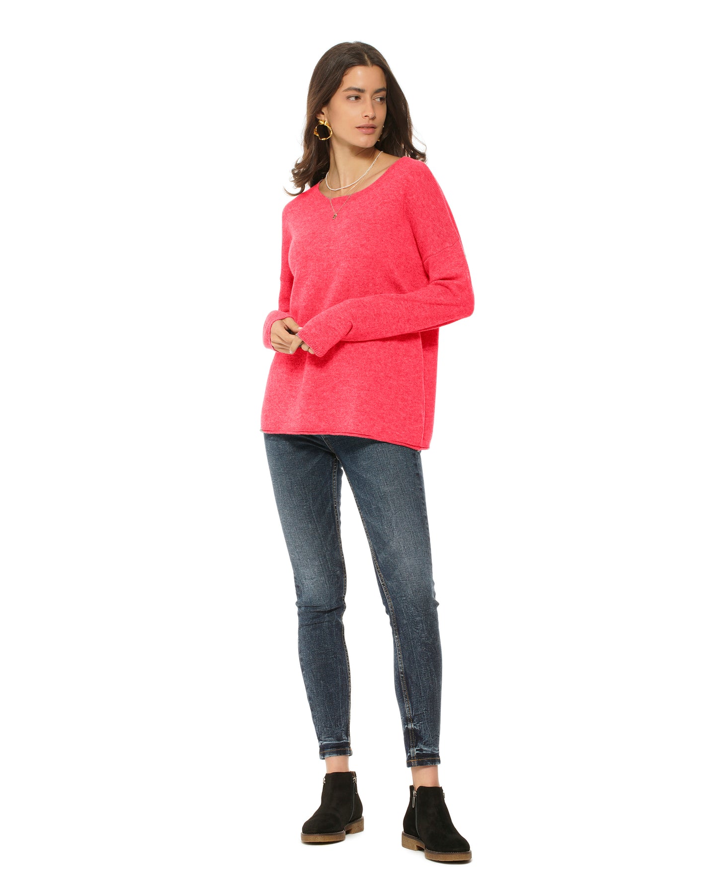 Women's Pure Cashmere Lounge Sweater Coral Red