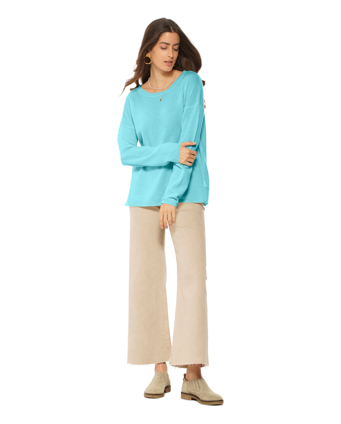 Women's Pure Cashmere Lounge Sweater Cyan
