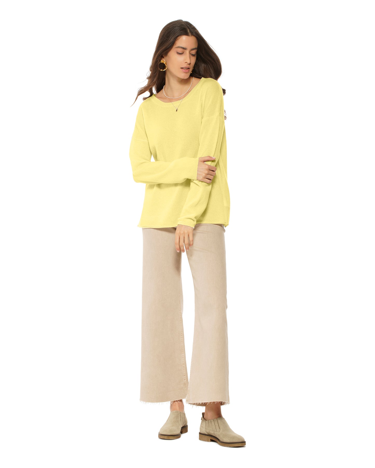 Women's Pure Cashmere Lounge Sweater Lemon Yellow