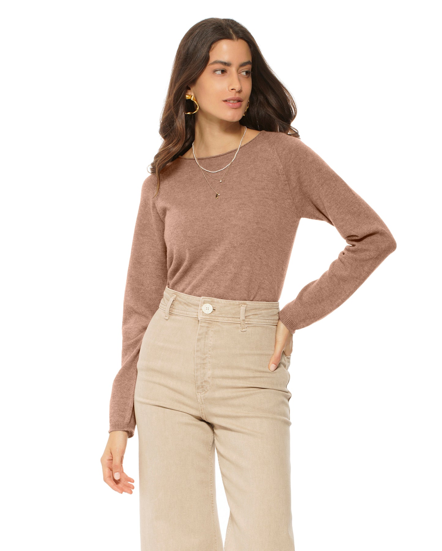 Women's Ultralight Cashmere Raglan Crew Neck Sweater Camel