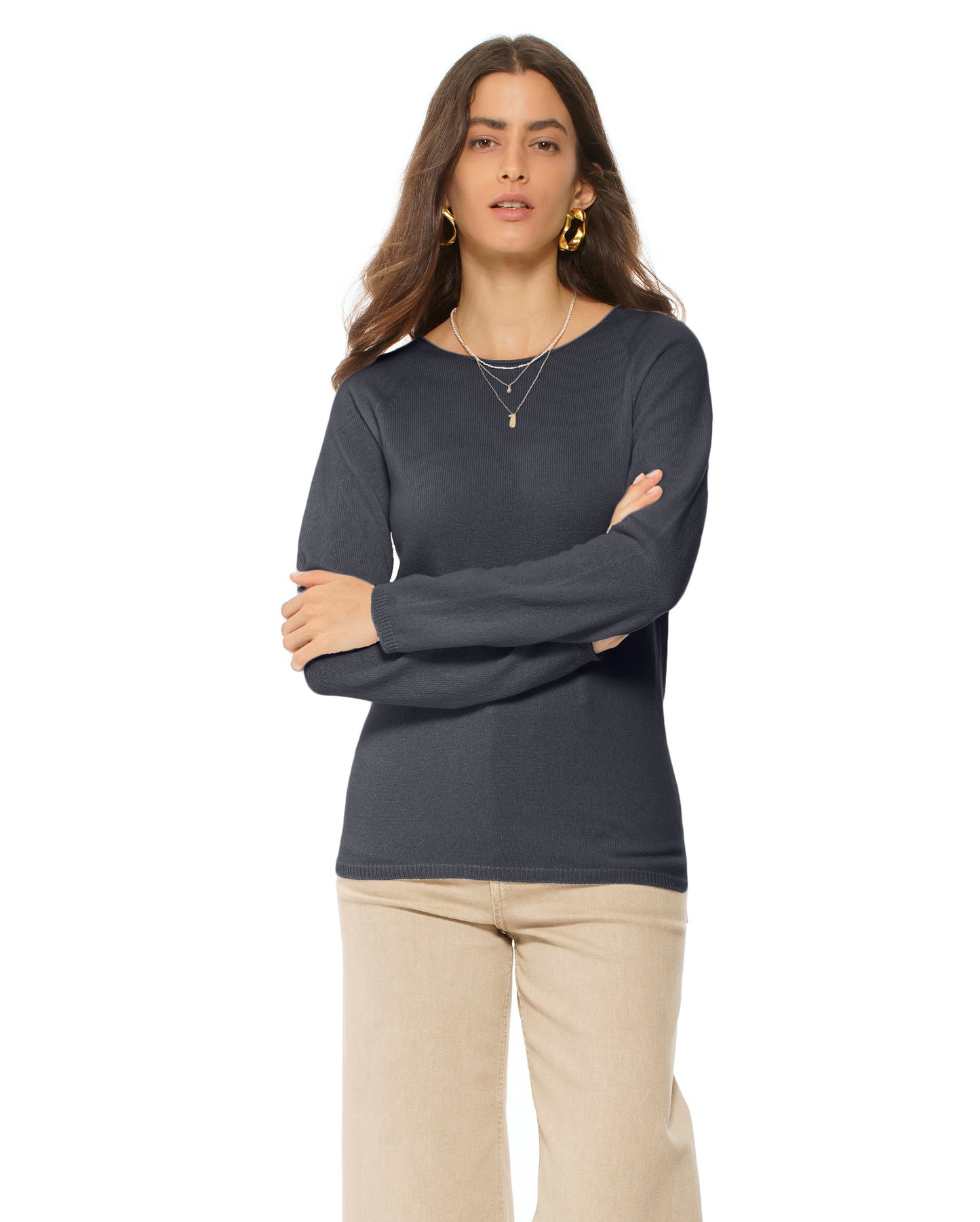 Women's Ultralight Cashmere Raglan Crew Neck Sweater Charcoal
