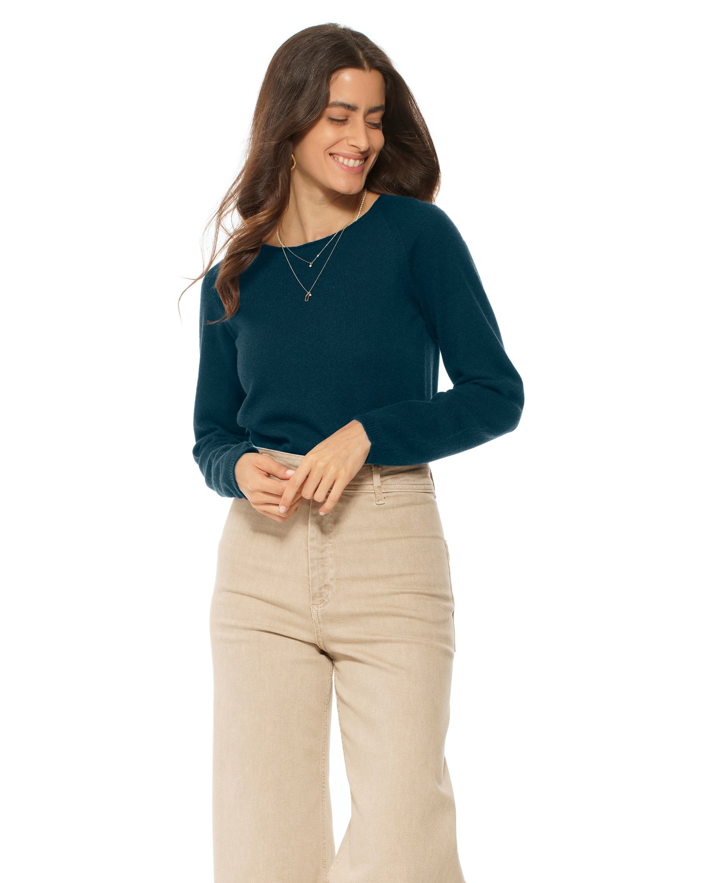 Women's Ultralight Cashmere Raglan Crew Neck Sweater Forest Green