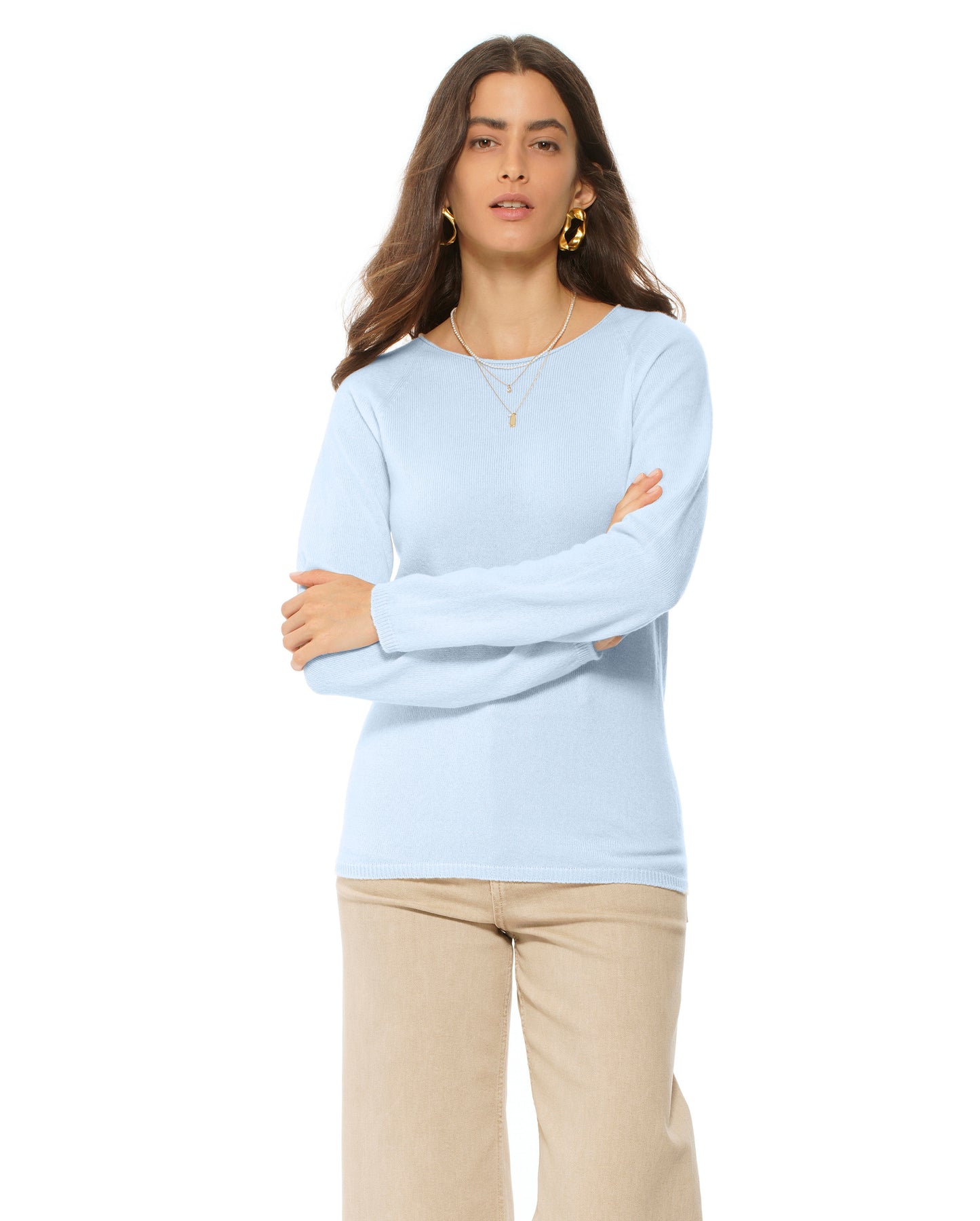 Women's Ultralight Cashmere Raglan Crew Neck Sweater Blue Pastel