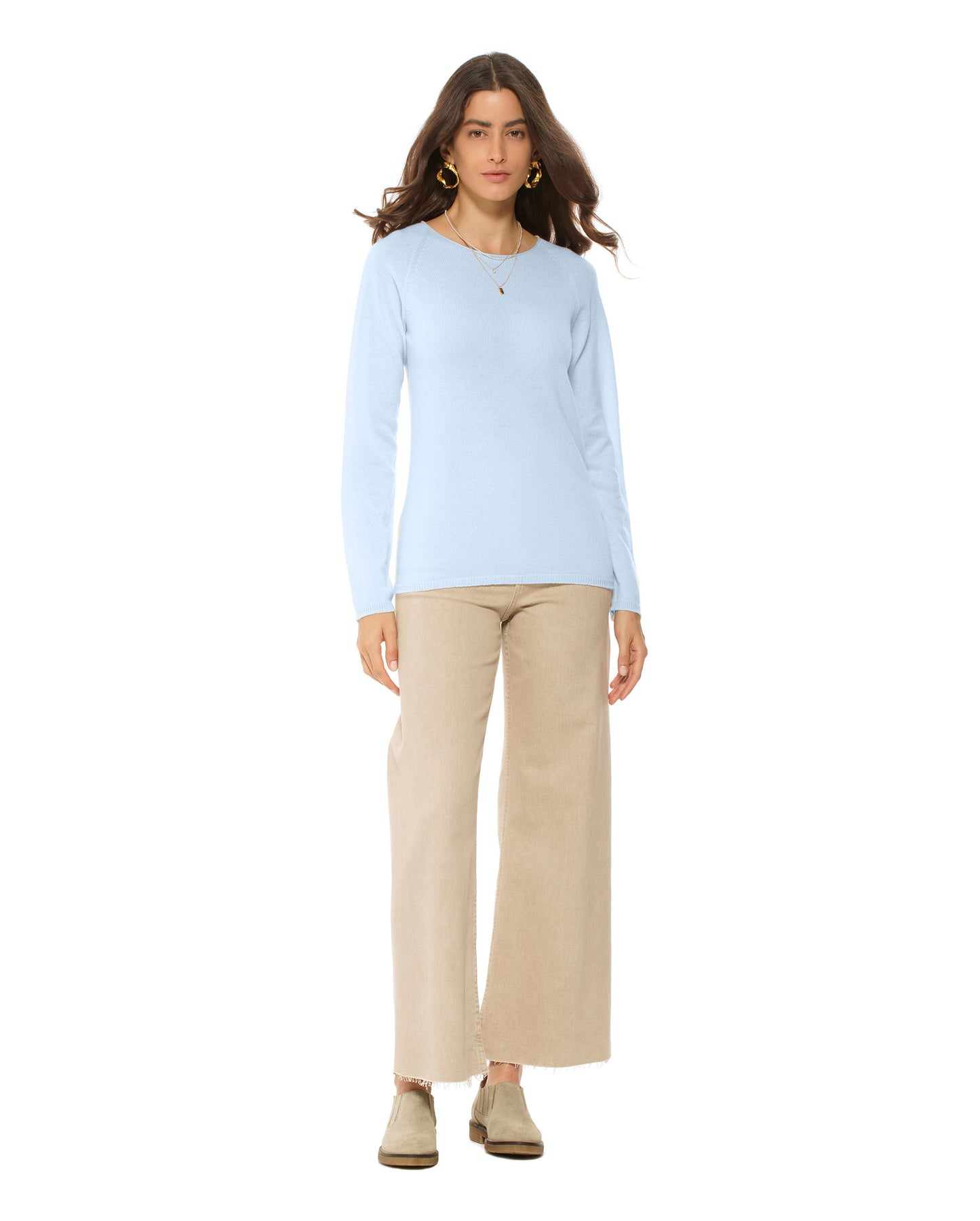 Women's Ultralight Cashmere Raglan Crew Neck Sweater Blue Pastel