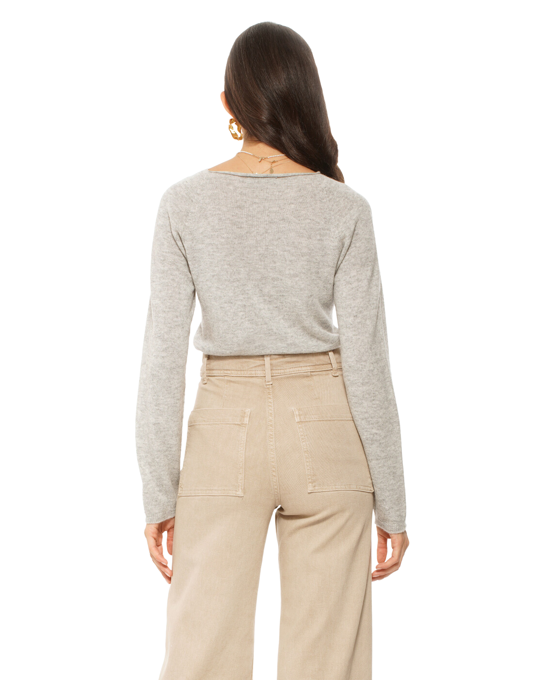 Monticelli Women's Ultralight Cashmere Raglan Crew Neck Sweater Light Grey Made In Italy 4