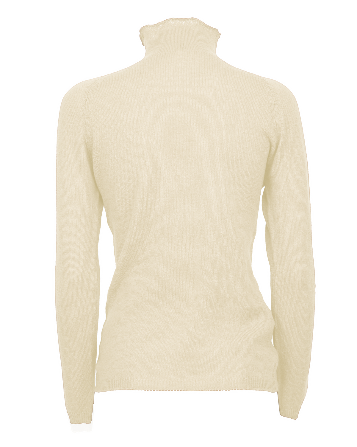 Women's ultralight cashmere raglan turtleneck in Milk White, back product view