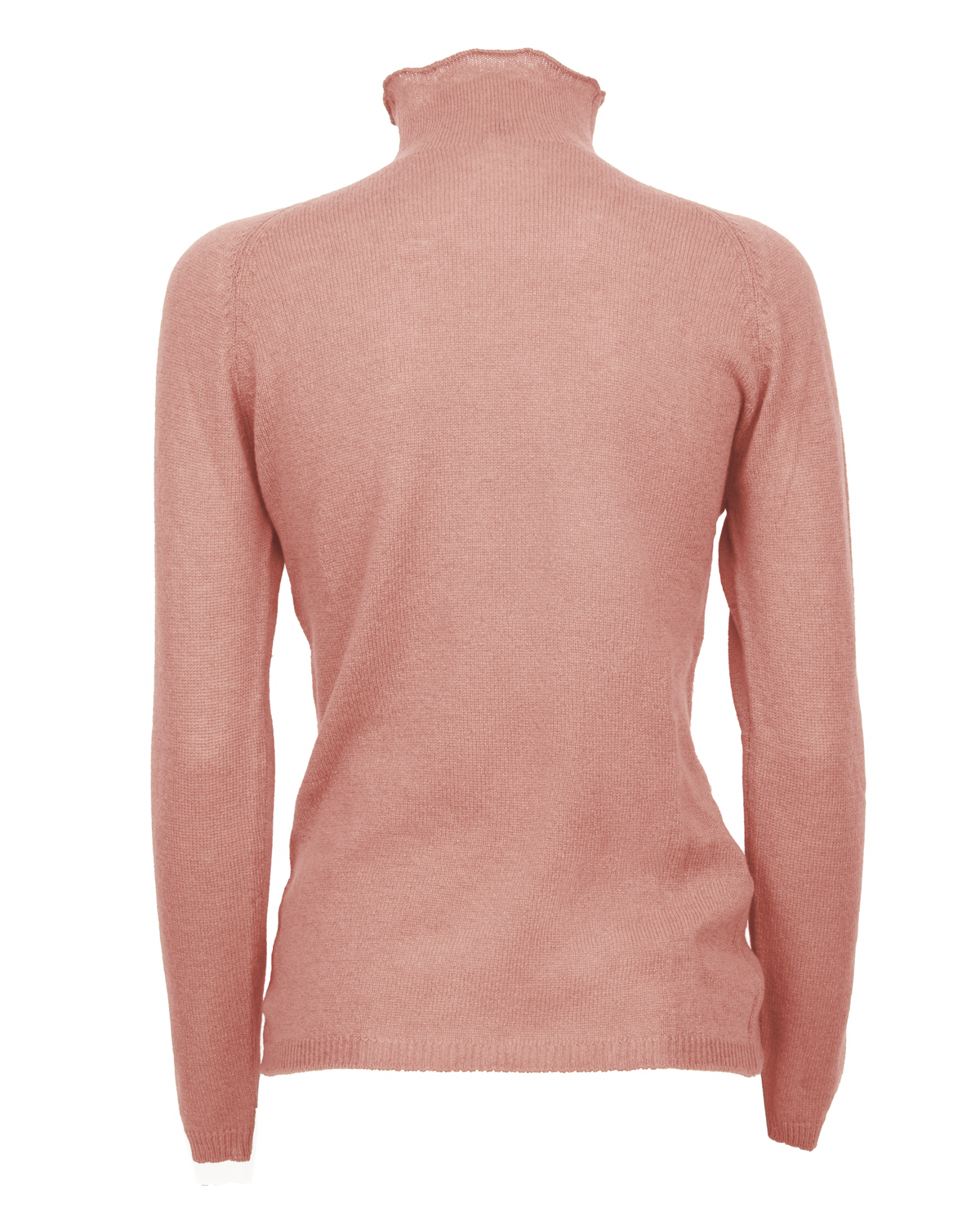 Women's ultralight cashmere raglan turtleneck in Old Rose, back product view