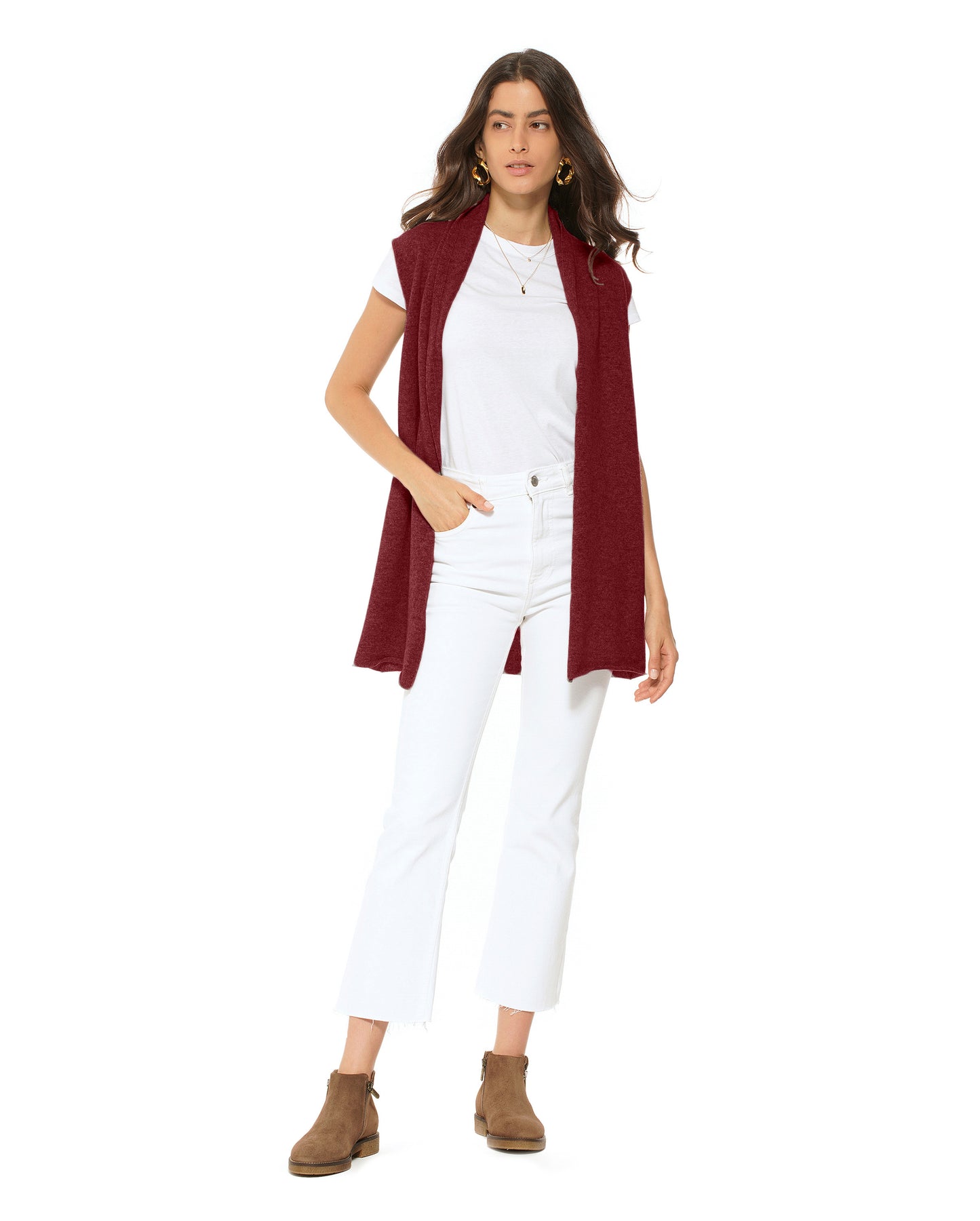 Women's Pure Cashmere Sleeveless Cardigan Bordeaux