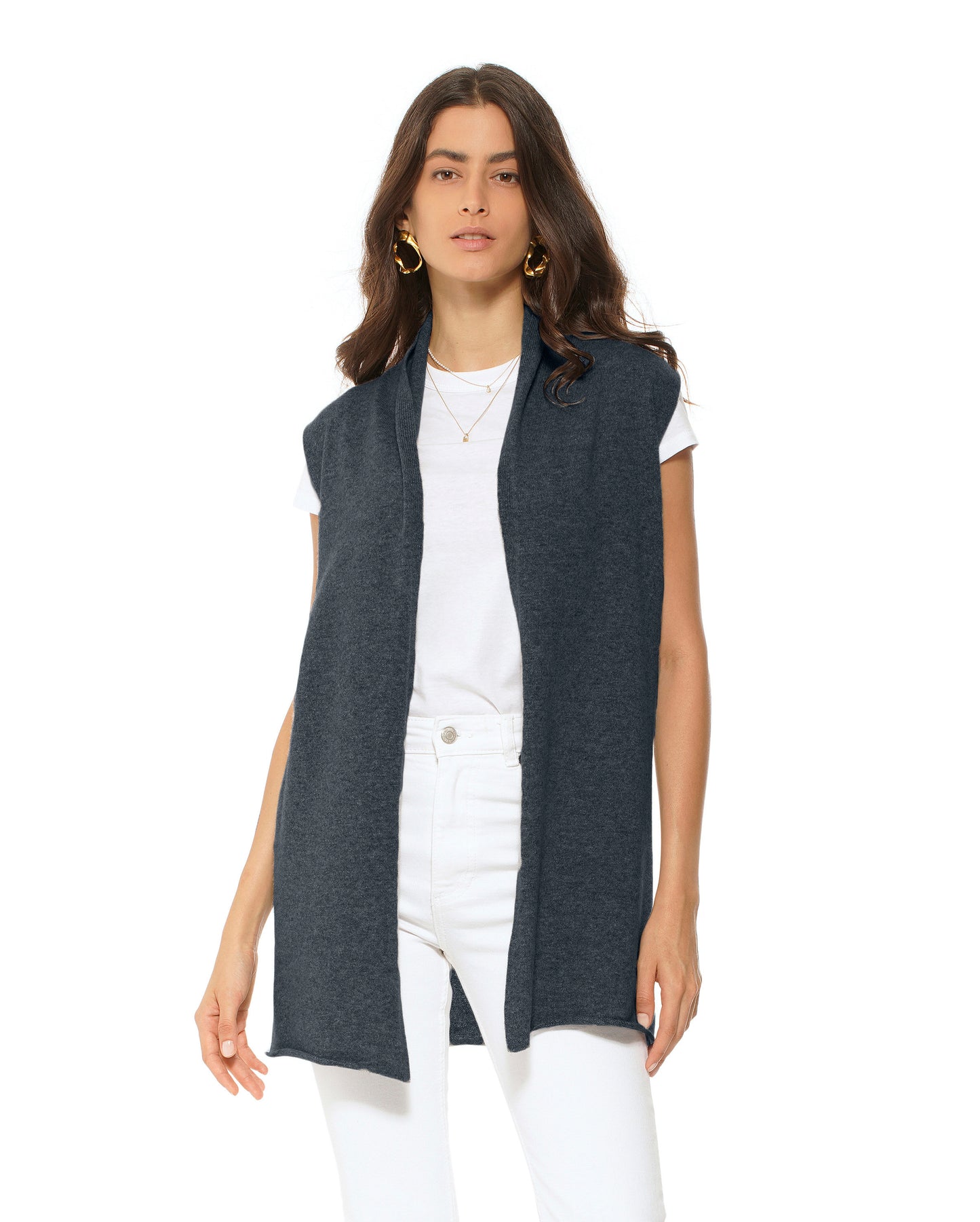 Women's Pure Cashmere Sleeveless Cardigan Charcoal