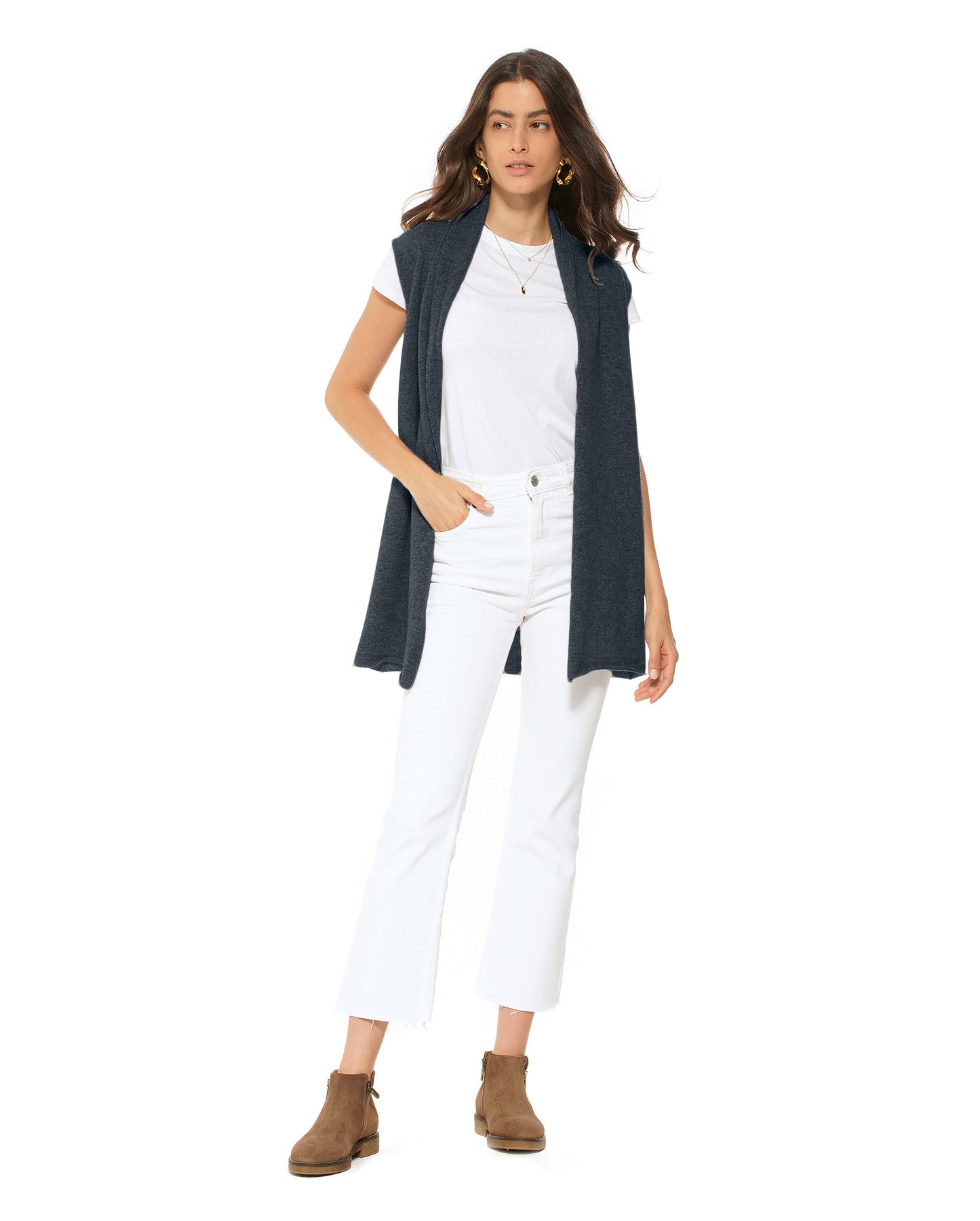 Women's Pure Cashmere Sleeveless Cardigan Charcoal