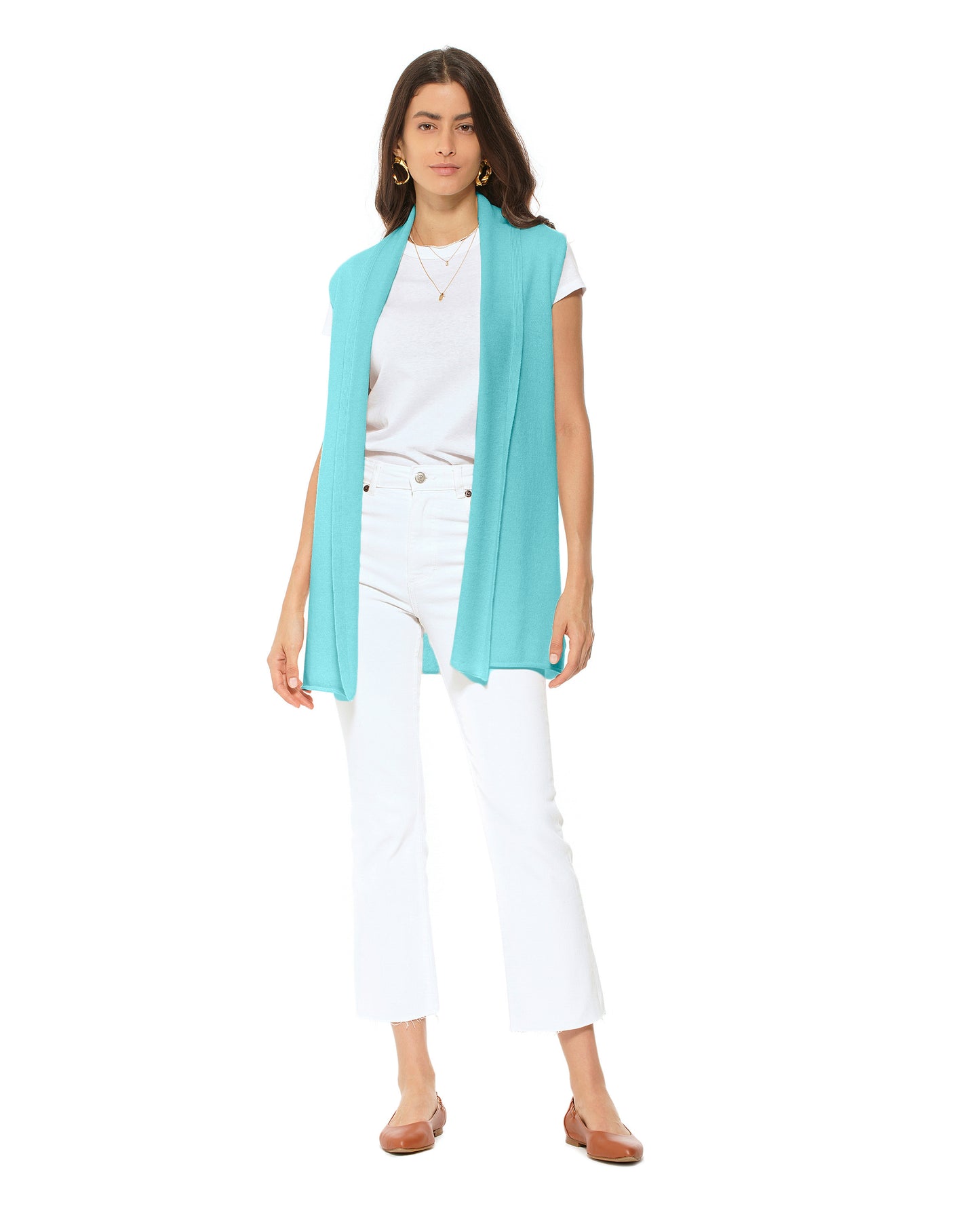 Women's Pure Cashmere Sleeveless Cardigan Cyan