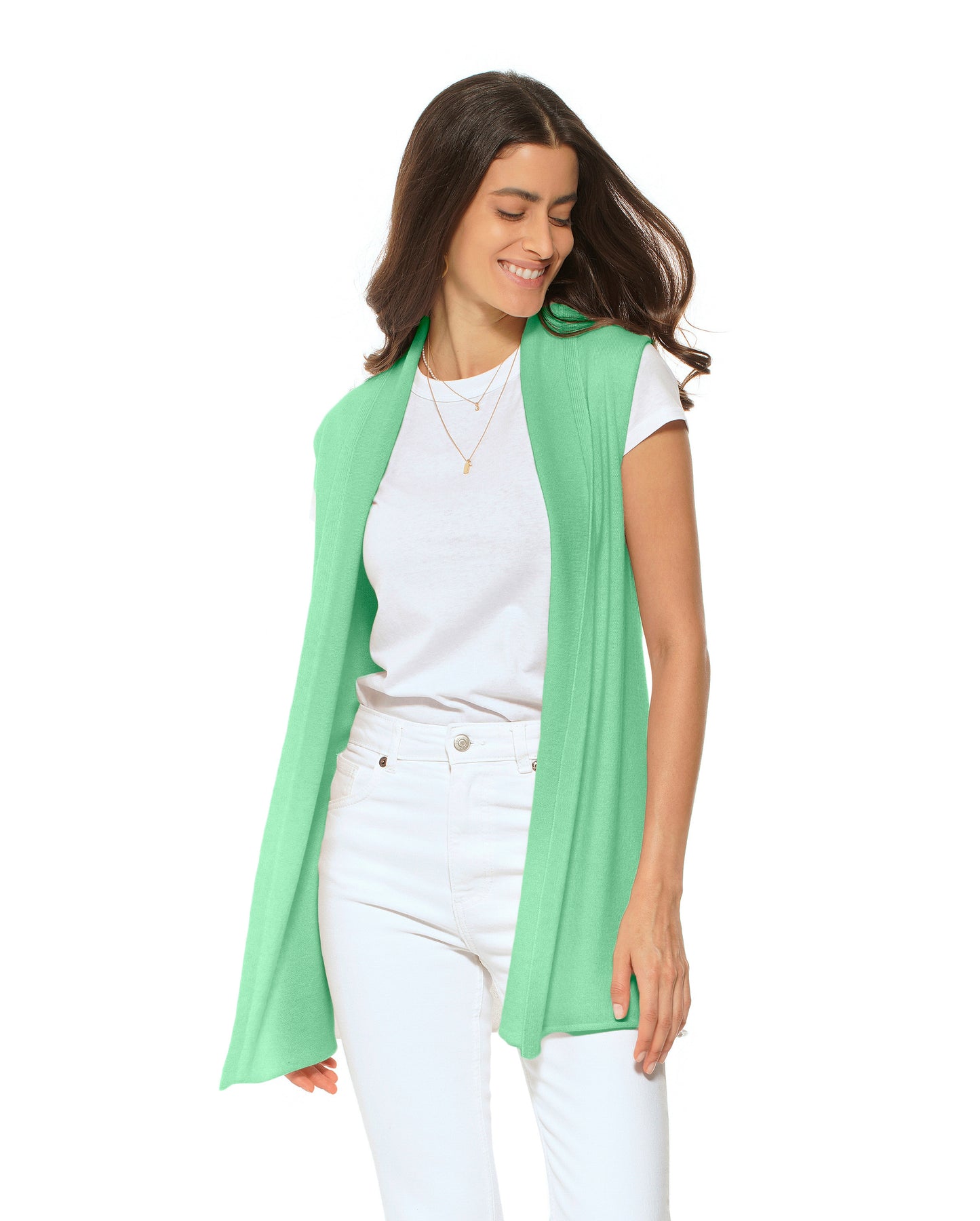 Women's Pure Cashmere Sleeveless Cardigan Kiwi