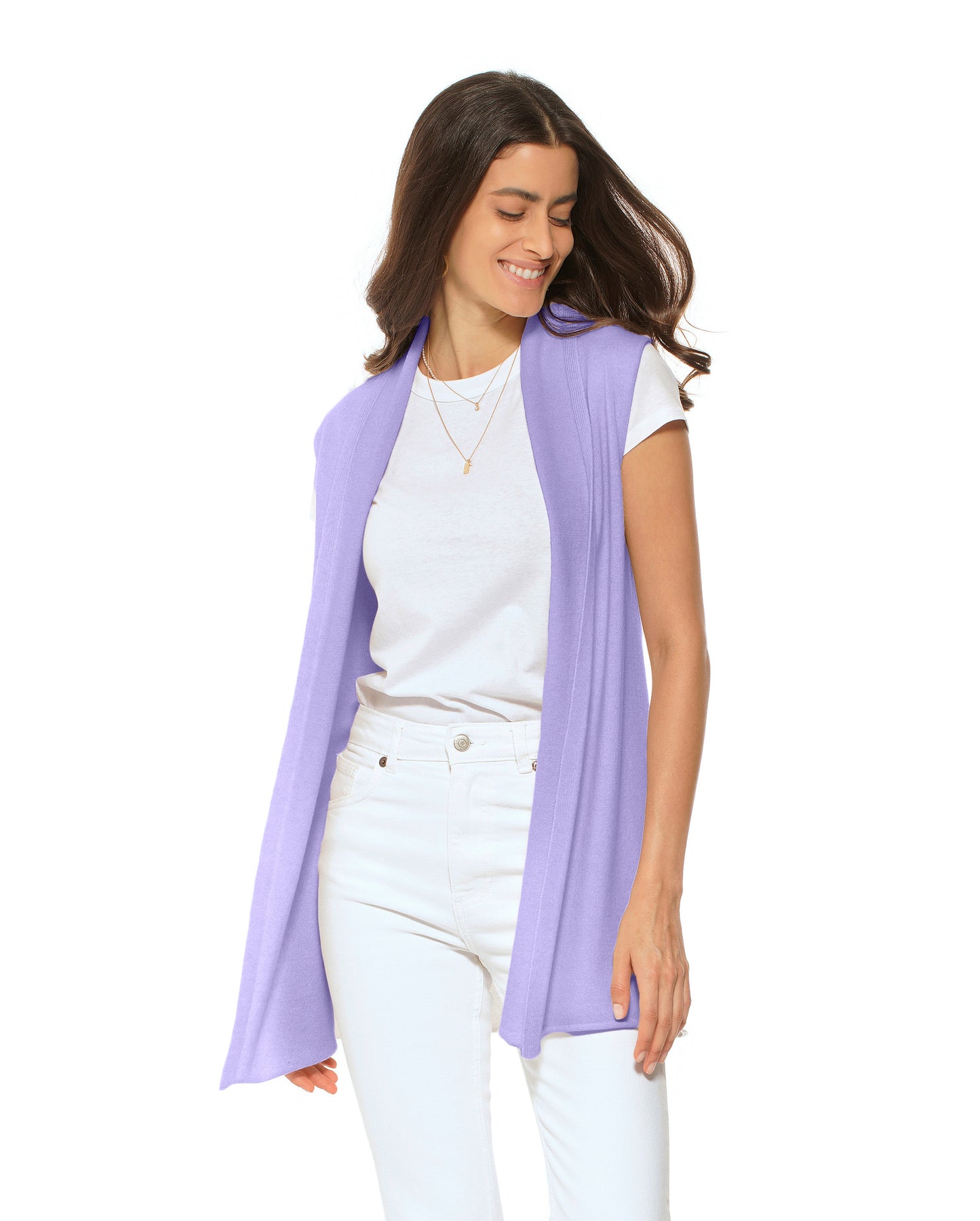 Women's Pure Cashmere Sleeveless Cardigan Lavender