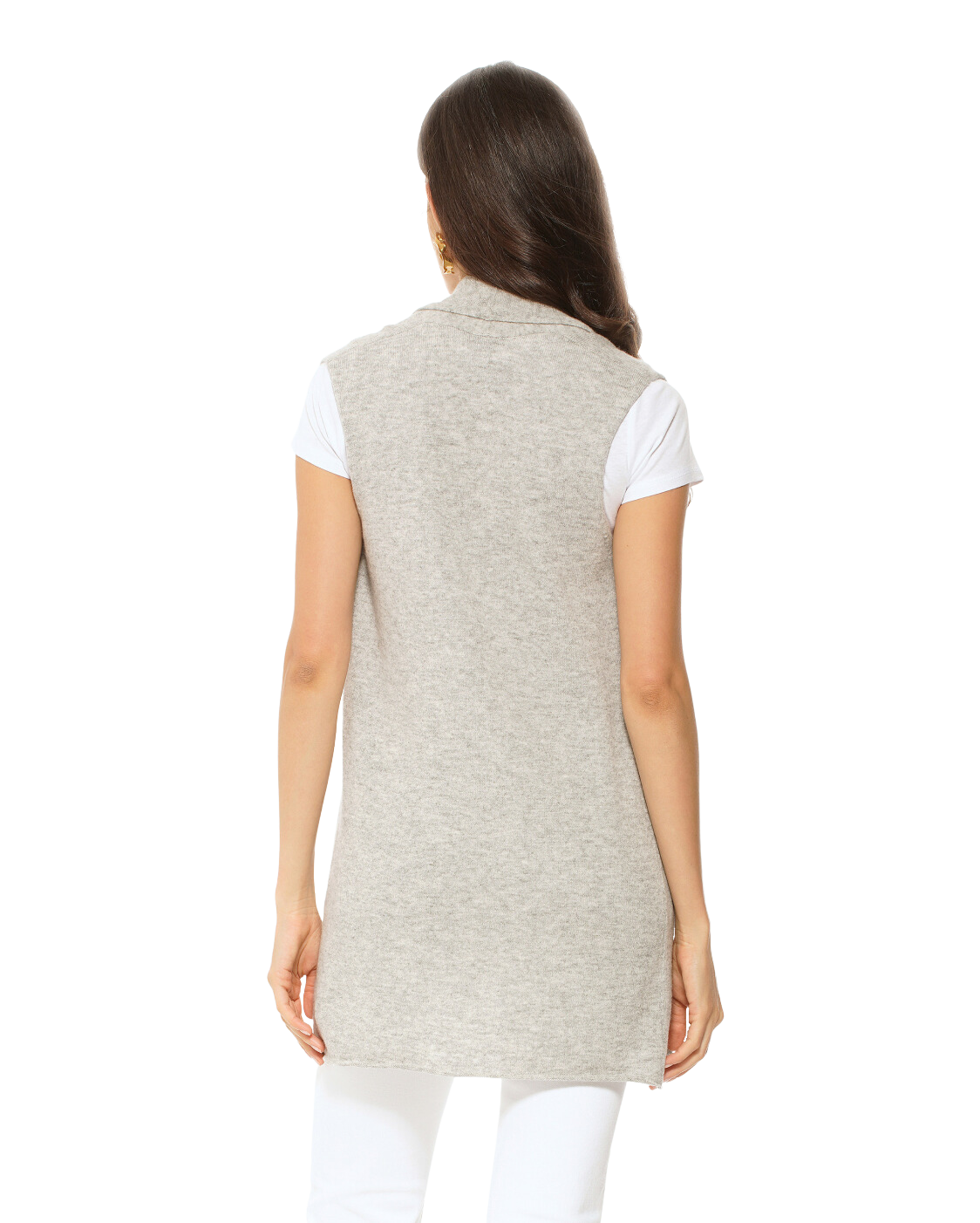 Monticelli Women's Pure Cashmere Sleeveless Cardigan Light Grey Made In Italy 1