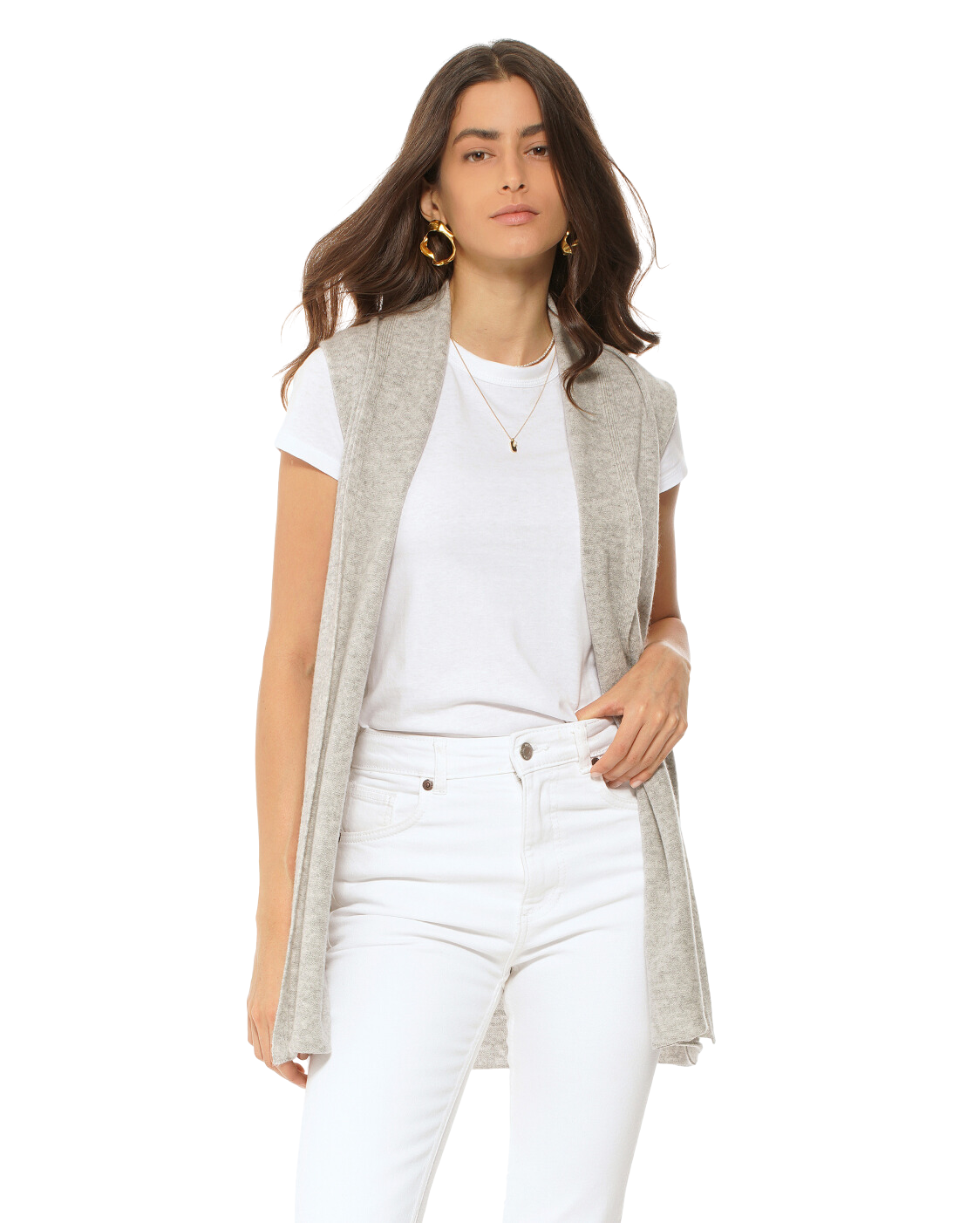 Monticelli Women's Pure Cashmere Sleeveless Cardigan Light Grey Made In Italy 1