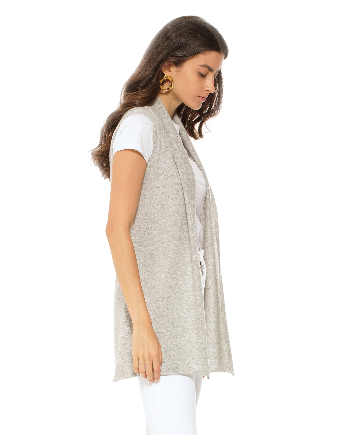Monticelli Women's Pure Cashmere Sleeveless Cardigan Light Grey Made In Italy 2