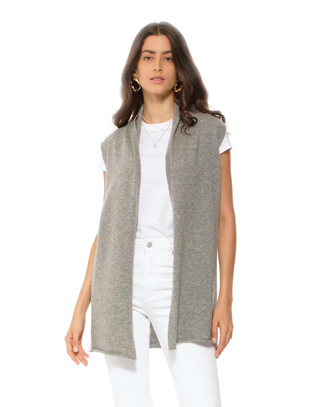 Women's Pure Cashmere Sleeveless Long Open Front Cardigan Melange