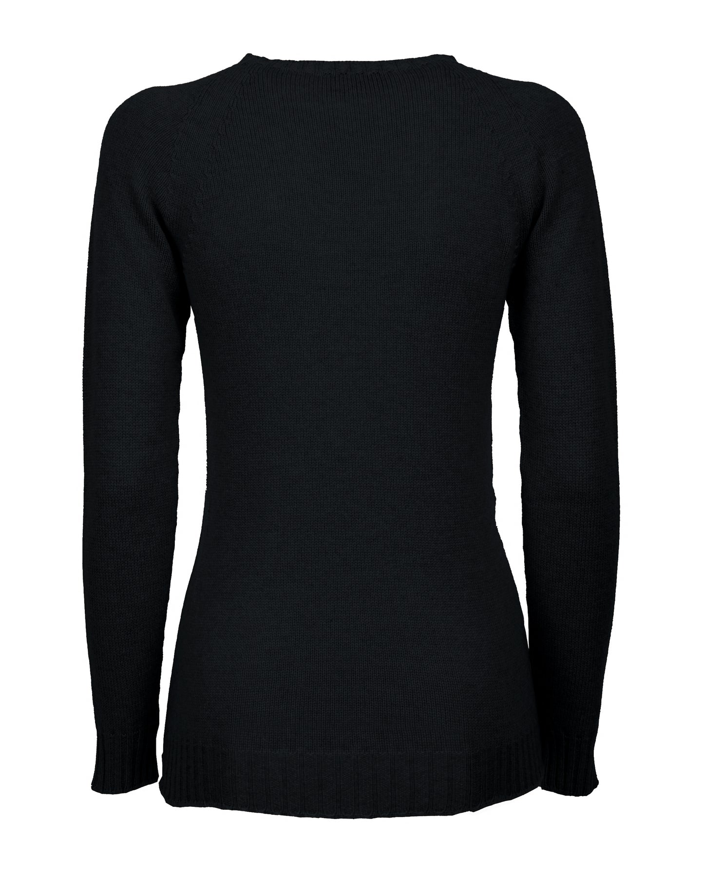 Womens Cashmere Crew Neck Sweater Raglan Sleeve Made In Italy Black 2