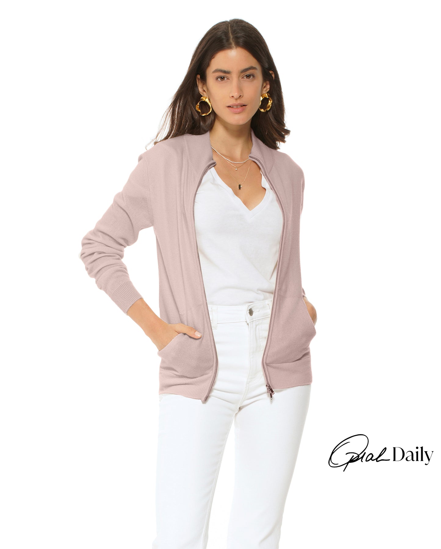 Monticelli Women's Cashmere Zip Cardigan Beige Made In Italy 0