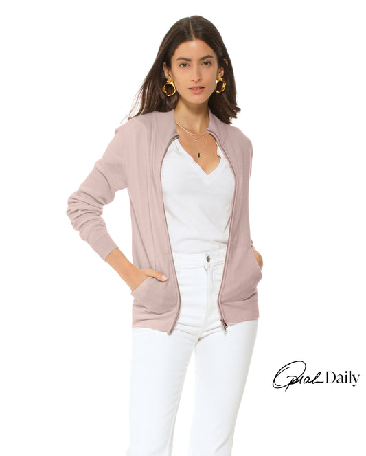 Monticelli Women's Cashmere Zip Cardigan Beige Made In Italy 0