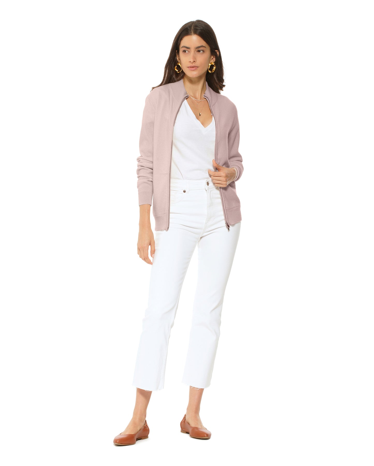 Monticelli Women's Cashmere Zip Cardigan Beige Made In Italy 1