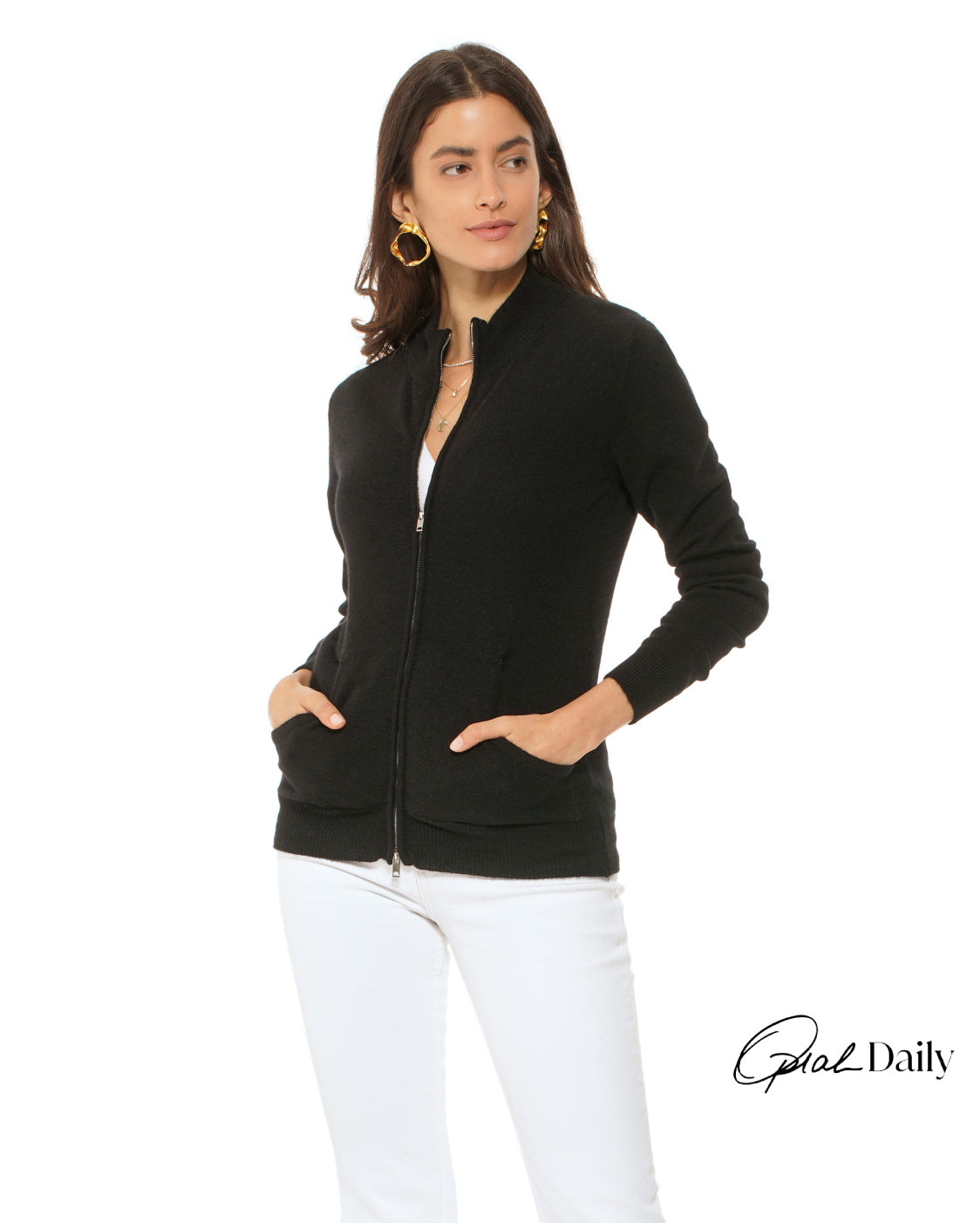 Monticelli Women's Cashmere Zip Cardigan Black Made In Italy 1
