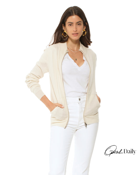 Monticelli Women's Cashmere Zip Cardigan Milk White Made In Italy 1