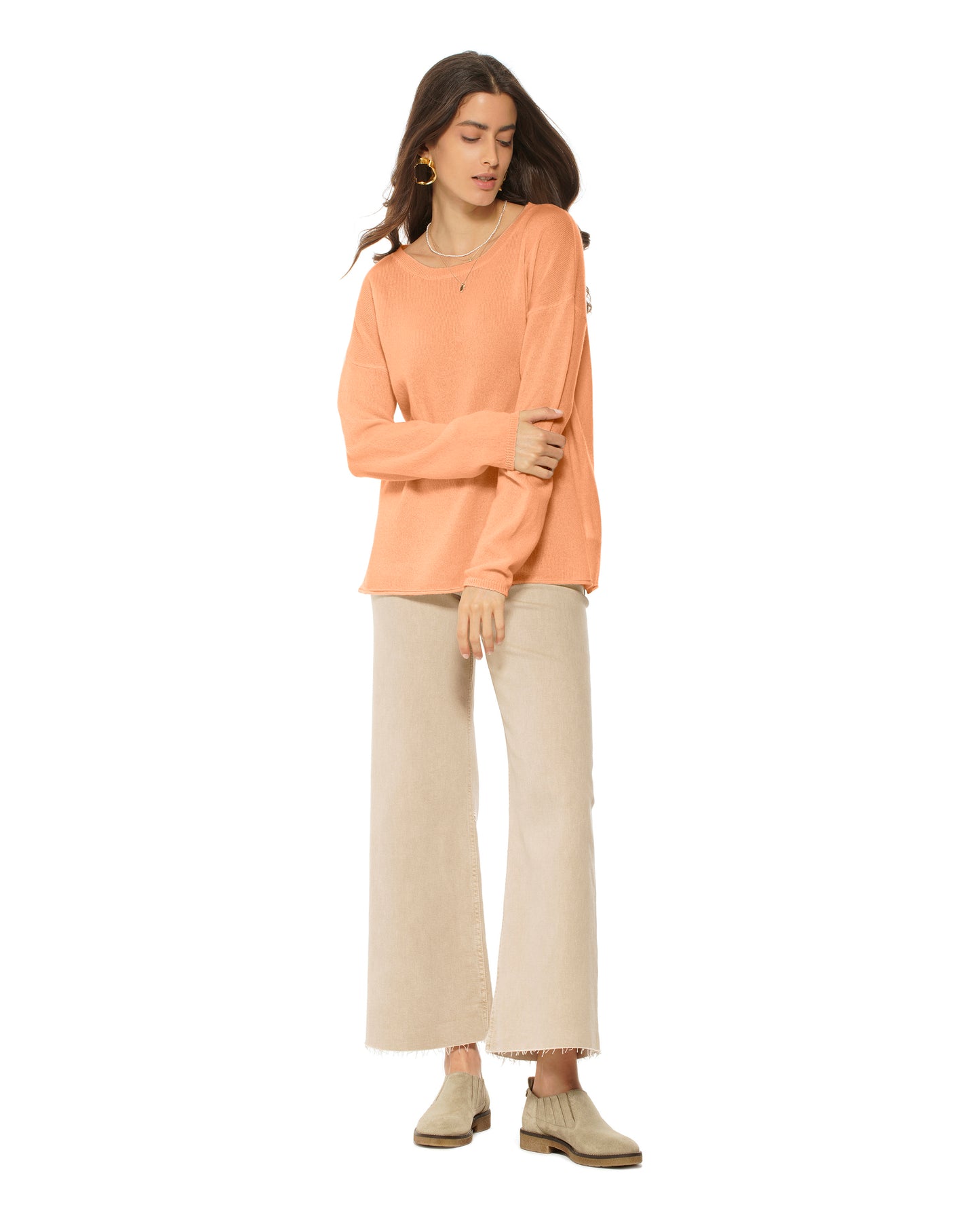 Monticelli Women's Pure Cashmere Lounge Sweater Orange Made In Italy 1