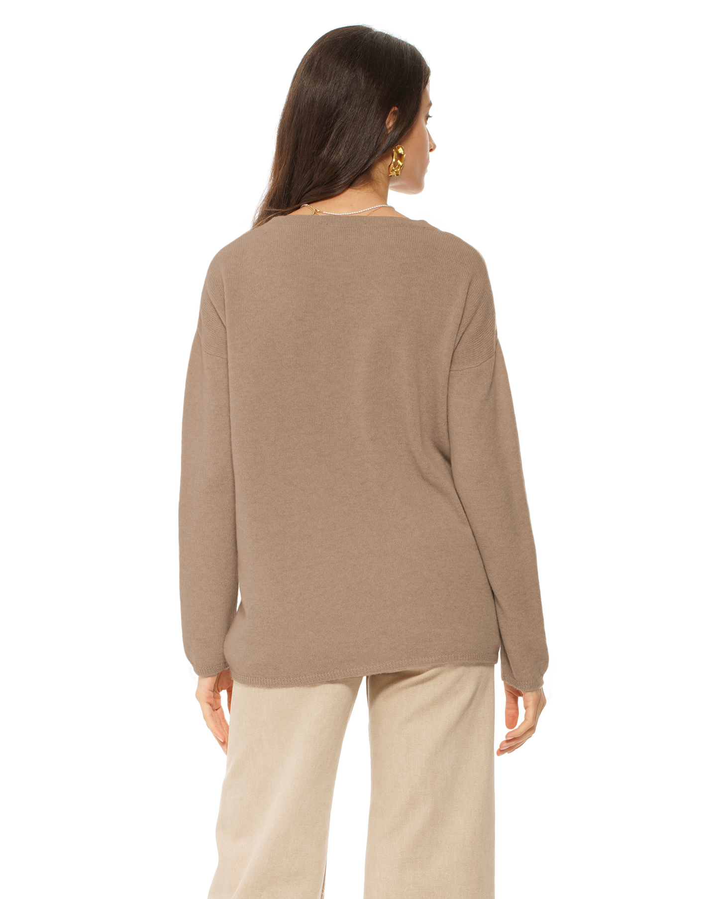 Lightweight Oversized Pure Cashmere Boatneck Sweater Taupe
