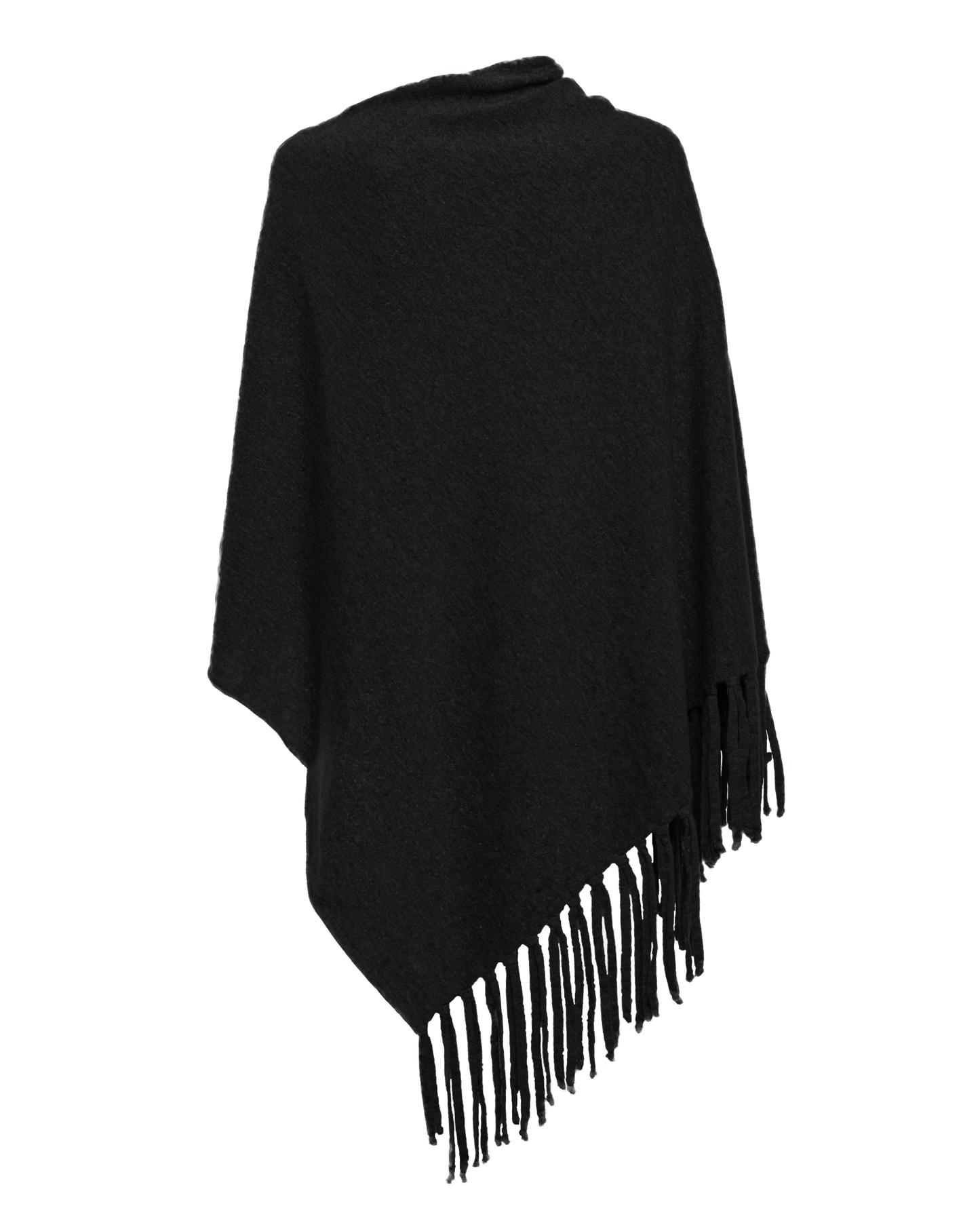 Women's Pure Cashmere Poncho with Fringes Black