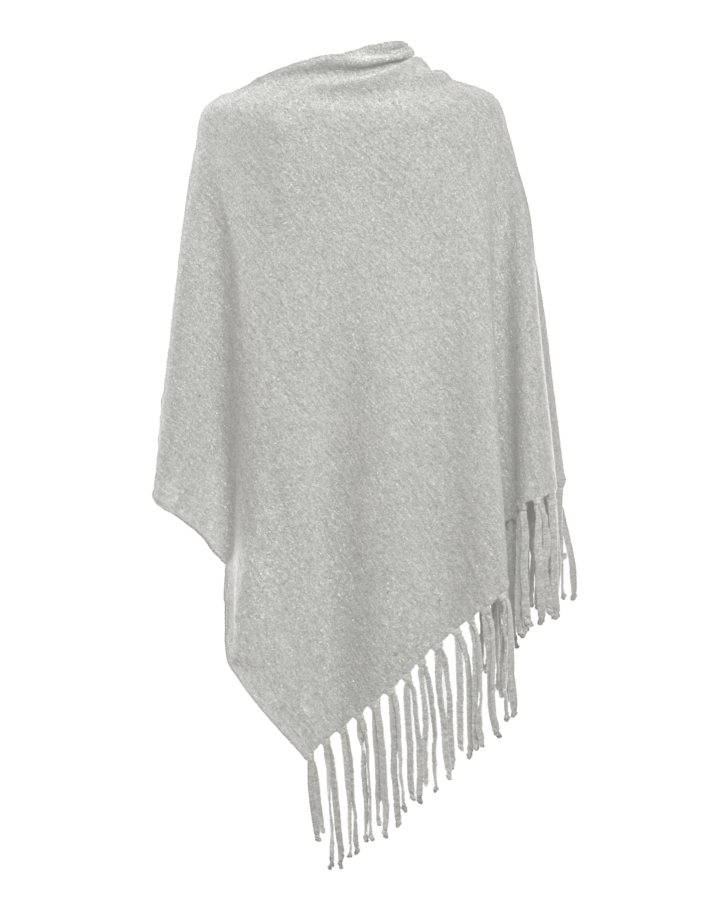 Women's Pure Cashmere Poncho with Fringes Light Gray