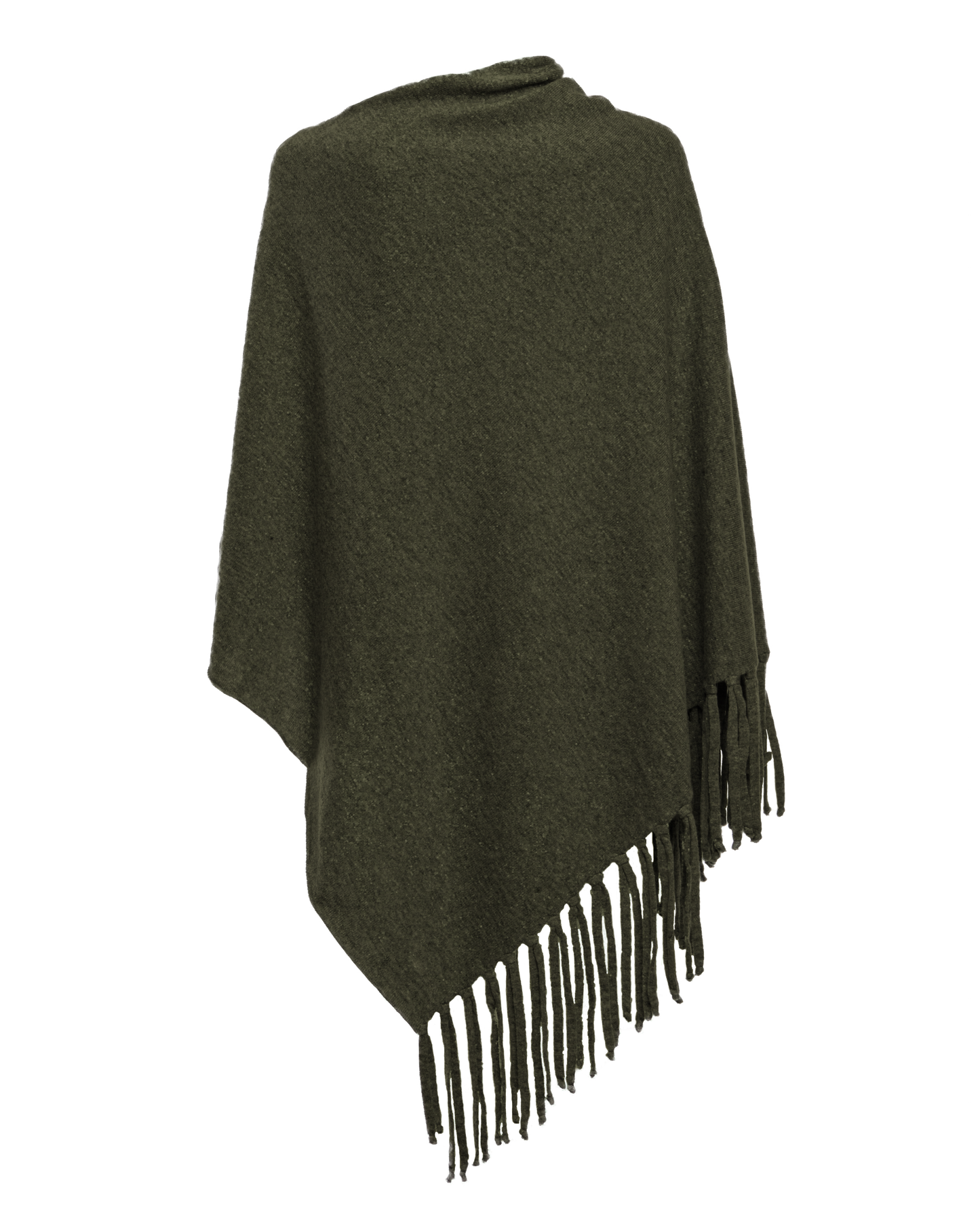 Women's Pure Cashmere Poncho with Fringes Olive Green