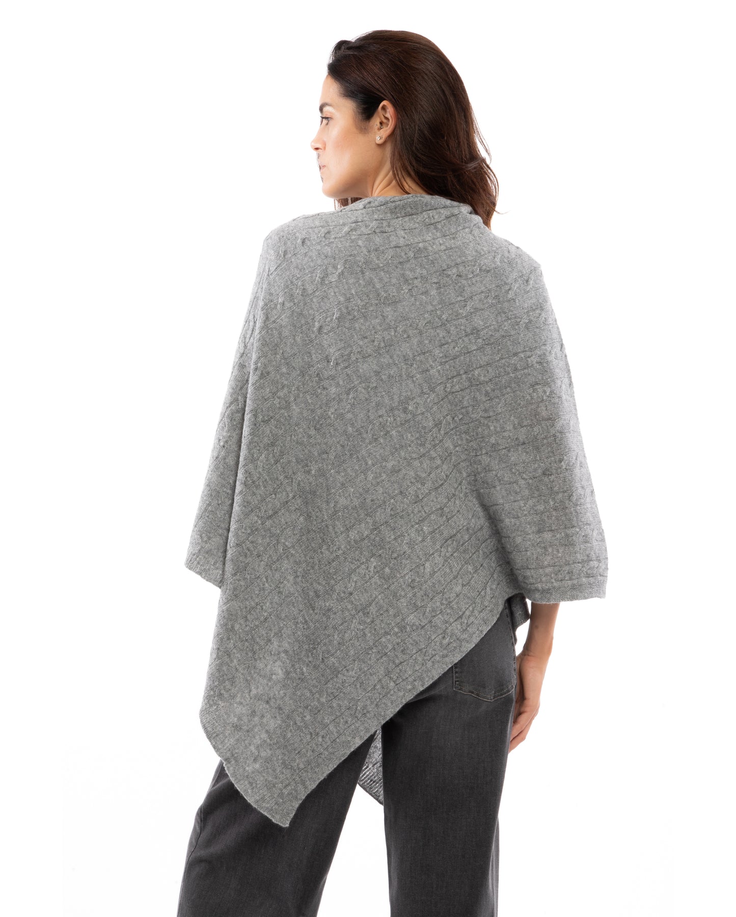 Monticelli Pure Cashmere Cable Knit Poncho Melange Gray Made In Italy 5
