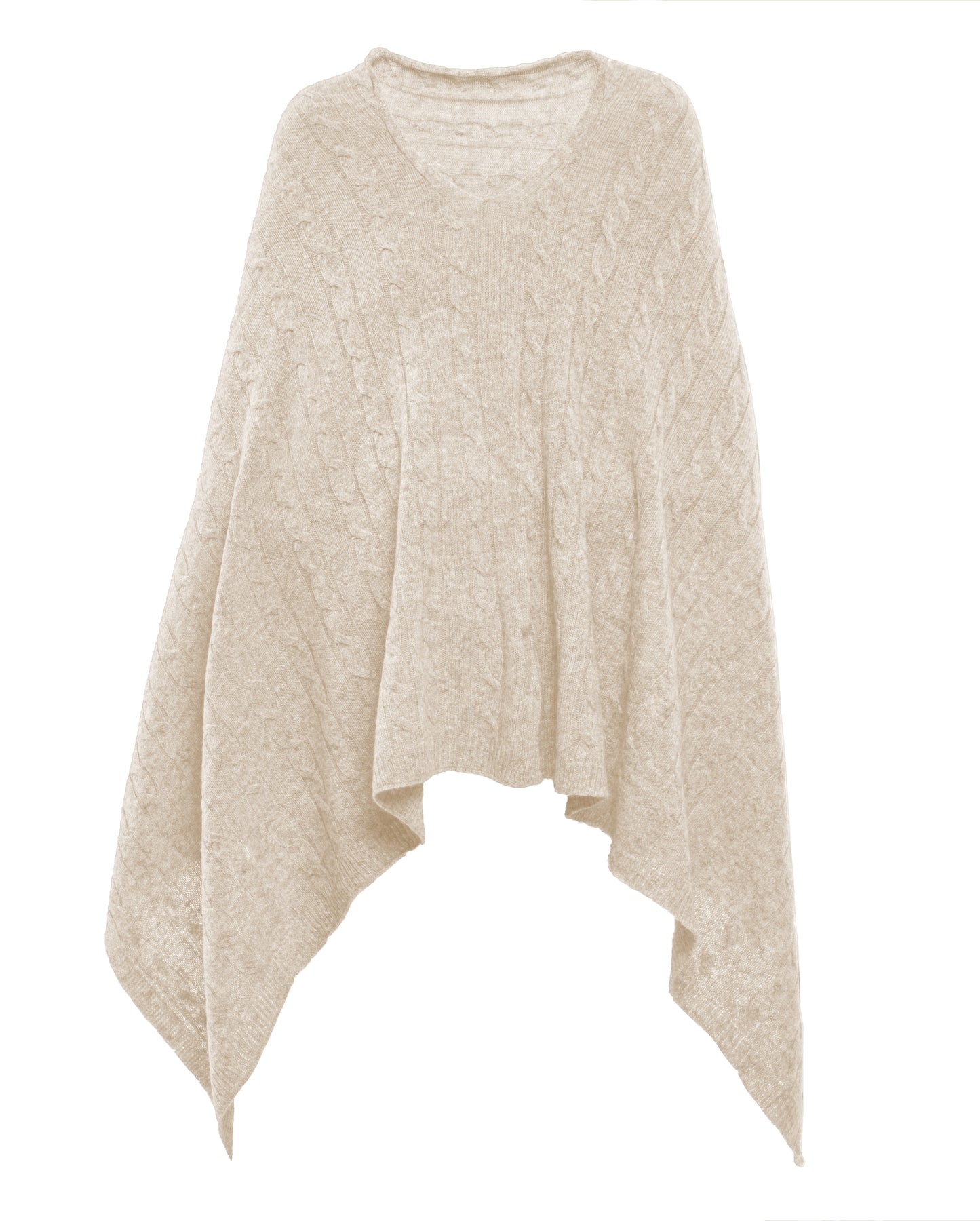 Monticelli Pure Cashmere Cable Knit Poncho Beige Made In Italy 6