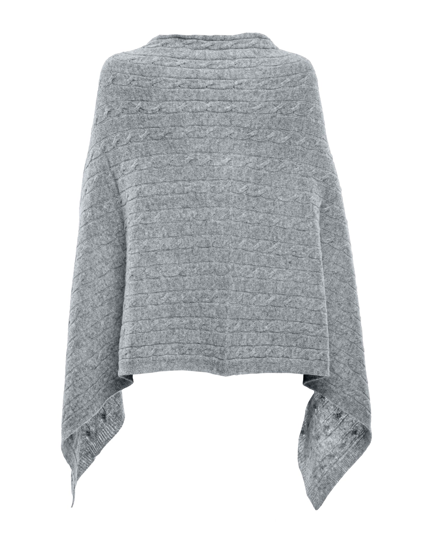 Monticelli Pure Cashmere Cable Knit Poncho Melange Gray Made In Italy 7