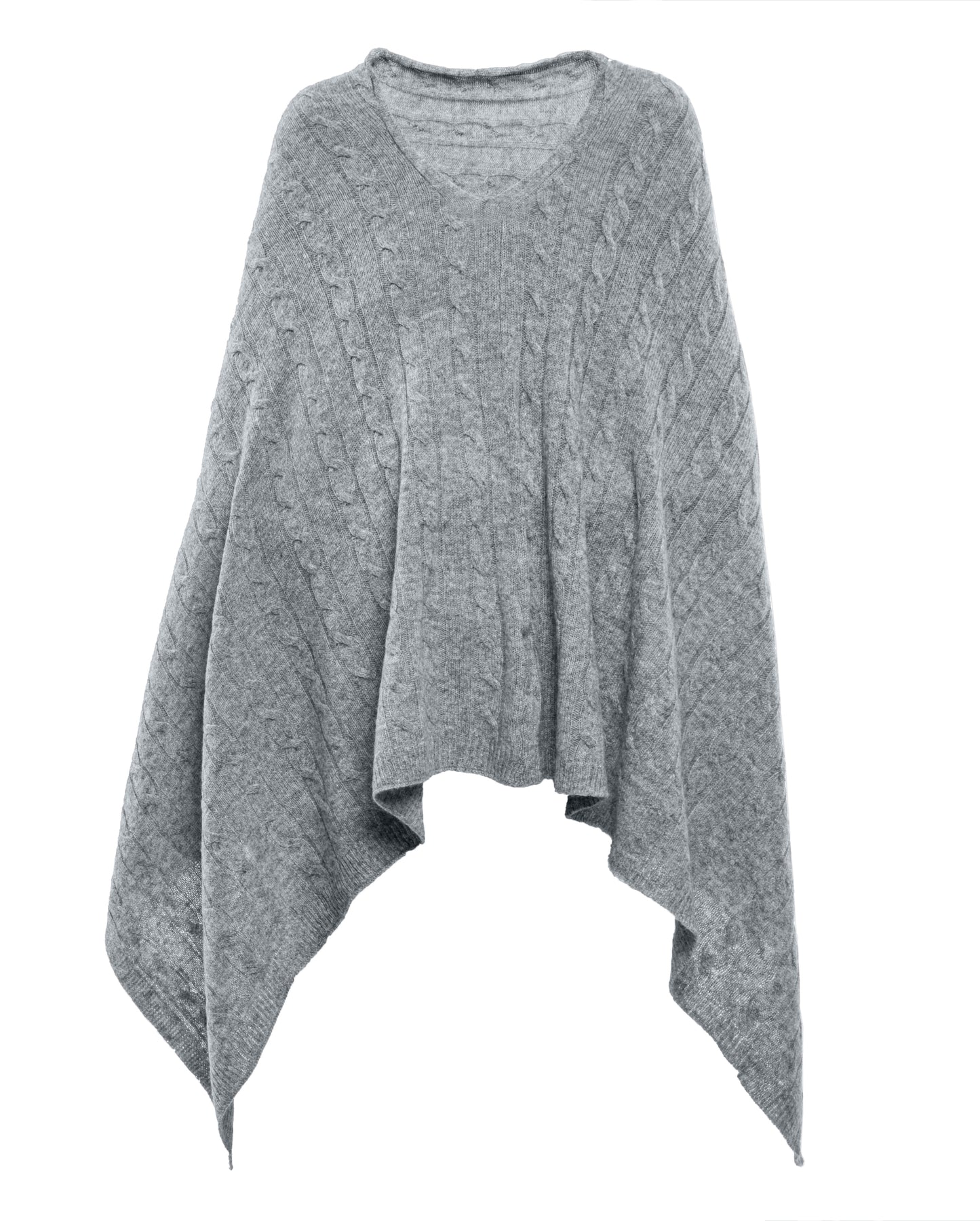 Monticelli Pure Cashmere Cable Knit Poncho Melange Gray Made In Italy 6