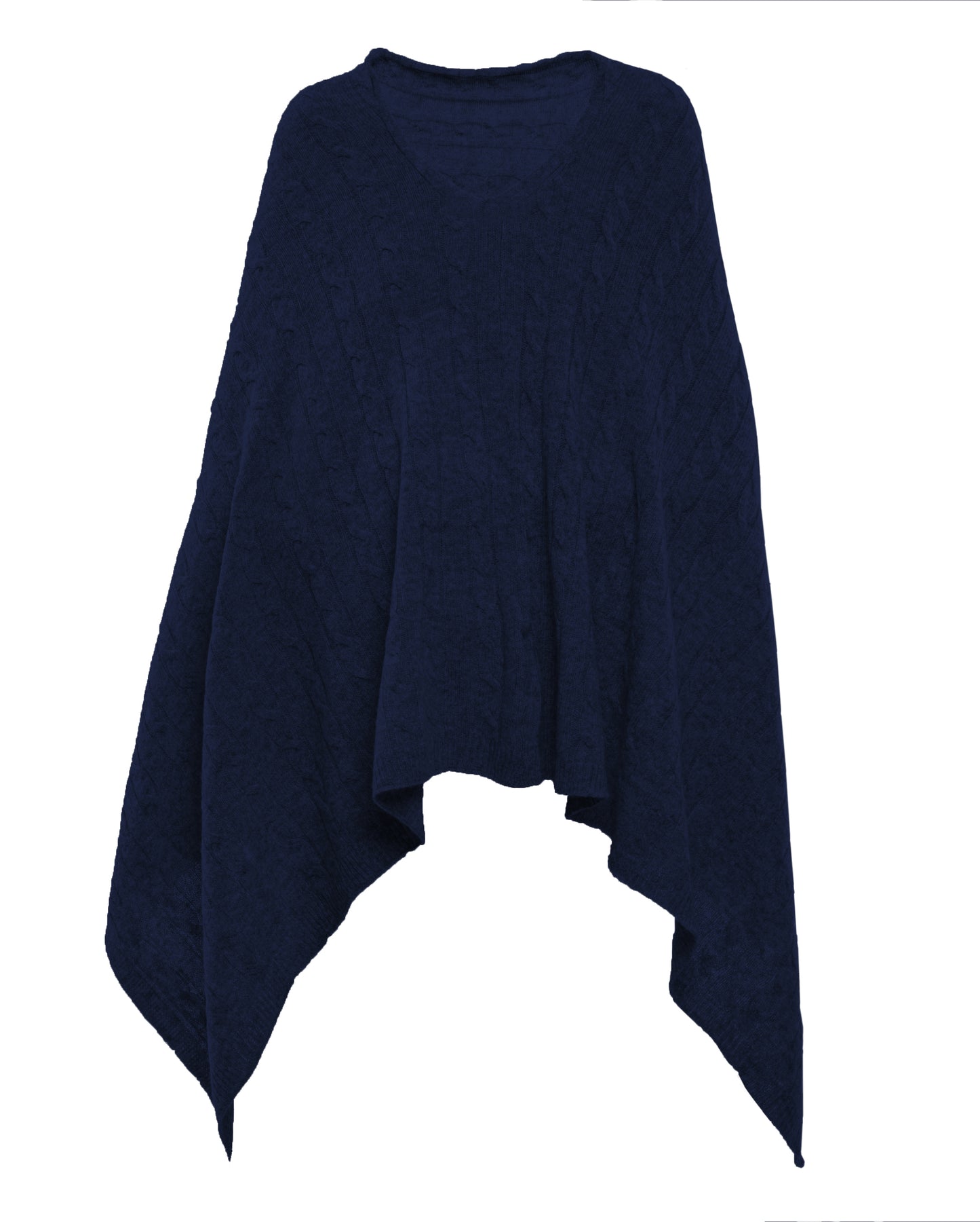 Monticelli Pure Cashmere Cable Knit Poncho Night Blue Made In Italy 5