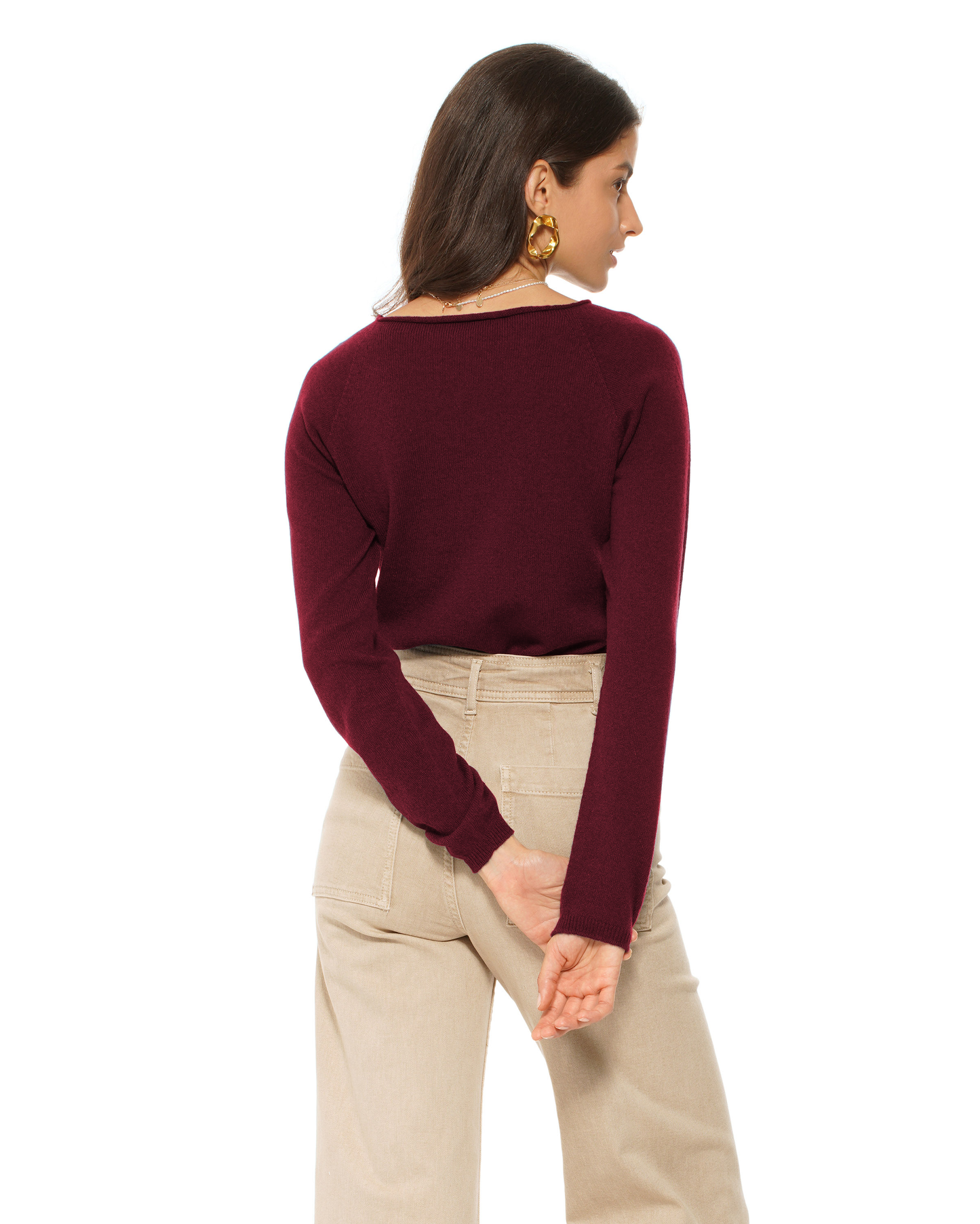 Women's Ultralight Cashmere Raglan Crew Neck Sweater Bordeaux