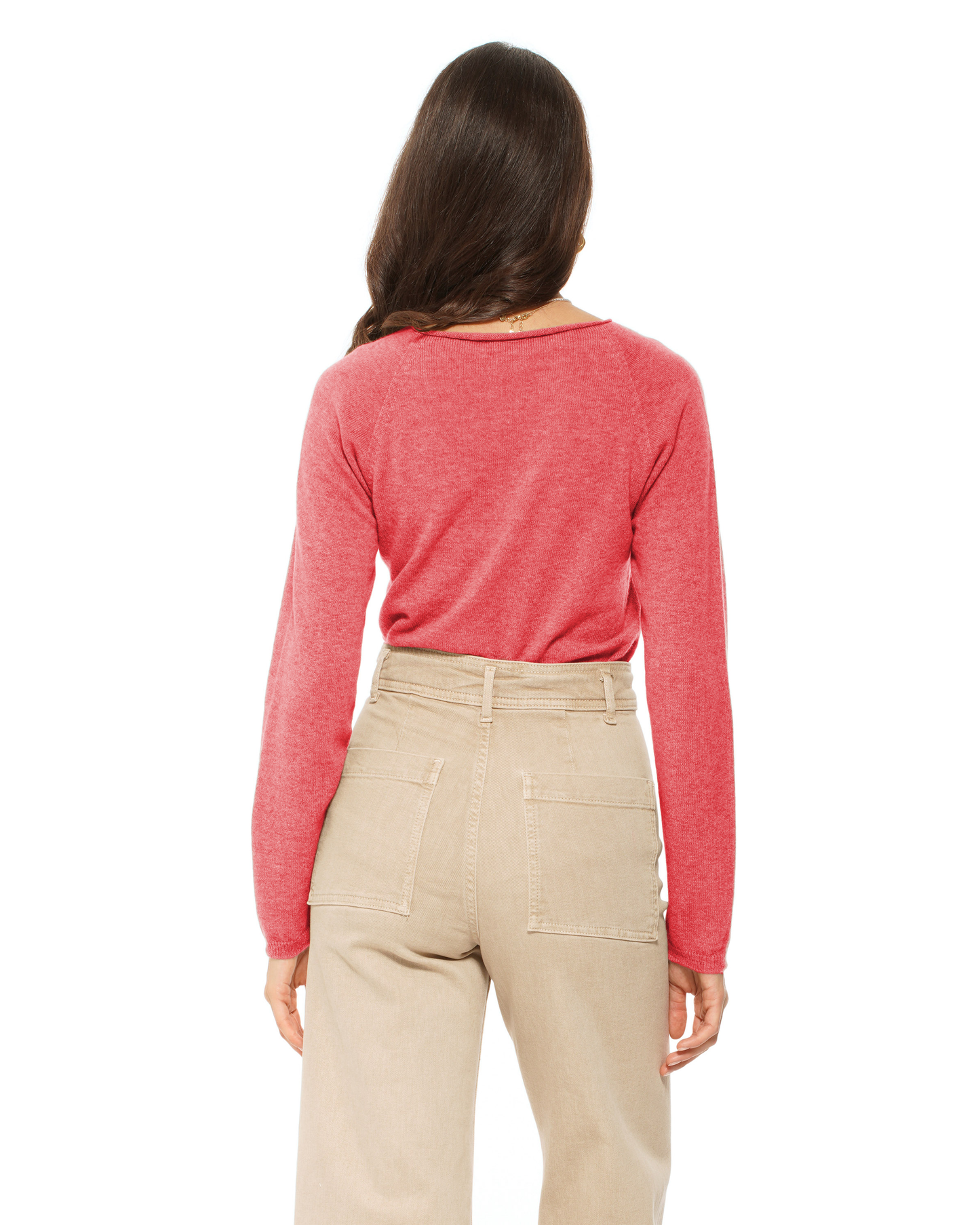 Women's Ultralight Cashmere Raglan Crew Neck Sweater Coral Red